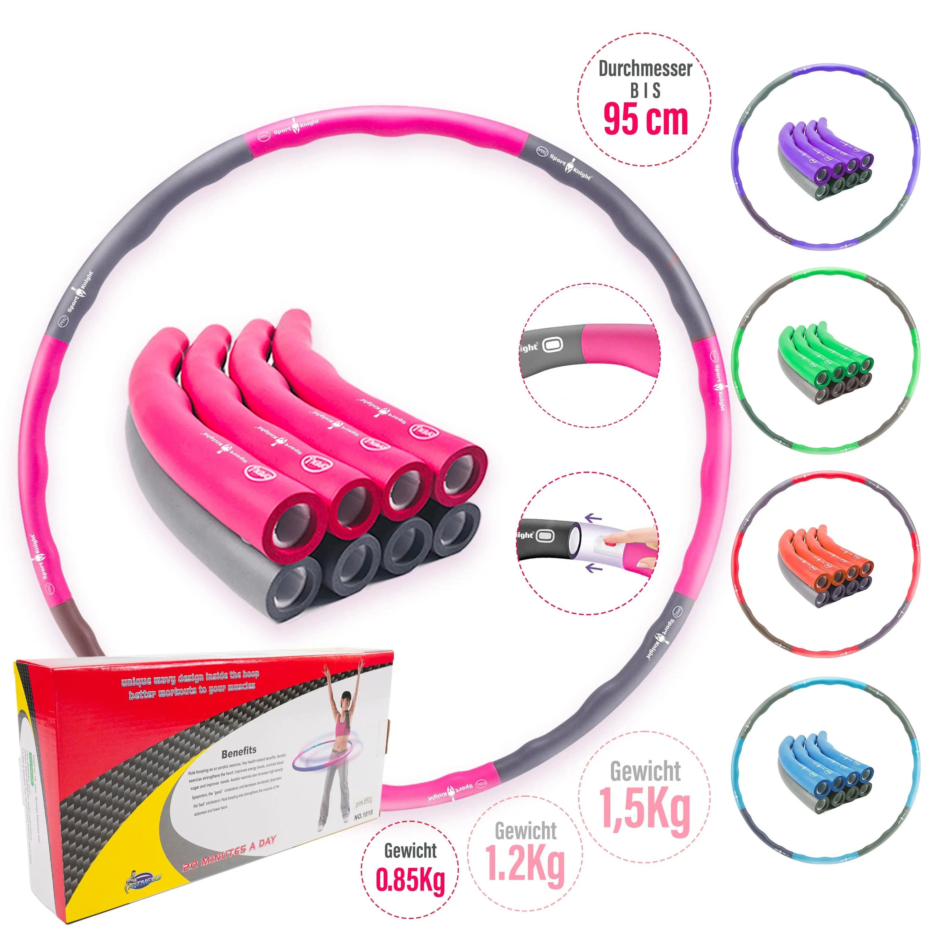Sport-Knight® Hula-Hoop-Reifen Hula Hoop Reifen Premium, 850g-1,2Kg-1,5kg (mit oder ohne Trainingsbuch erhältlich)