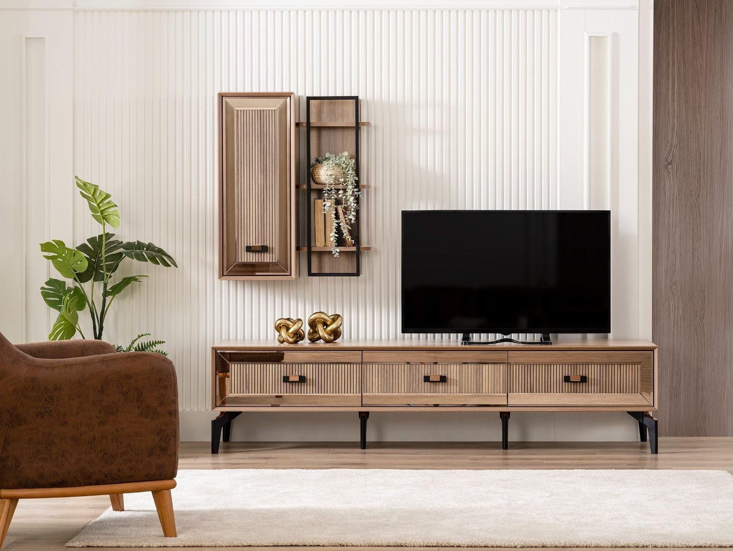 JVmoebel Wohnwand TV-Garnitur Lowboard RTV Schrank Wohnzimmer Holz Sofort, (RTV + Regale), Made in Europa