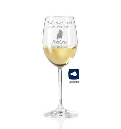 KS Laserdesign Weißweinglas »Leonardo Weinglas mit Gravur '' zuhause ist wo meine Katze ist ''«, TEQTON Glas, Geschenkidee, beste Freunde & Freundin, Geburtstag, Muttertag
