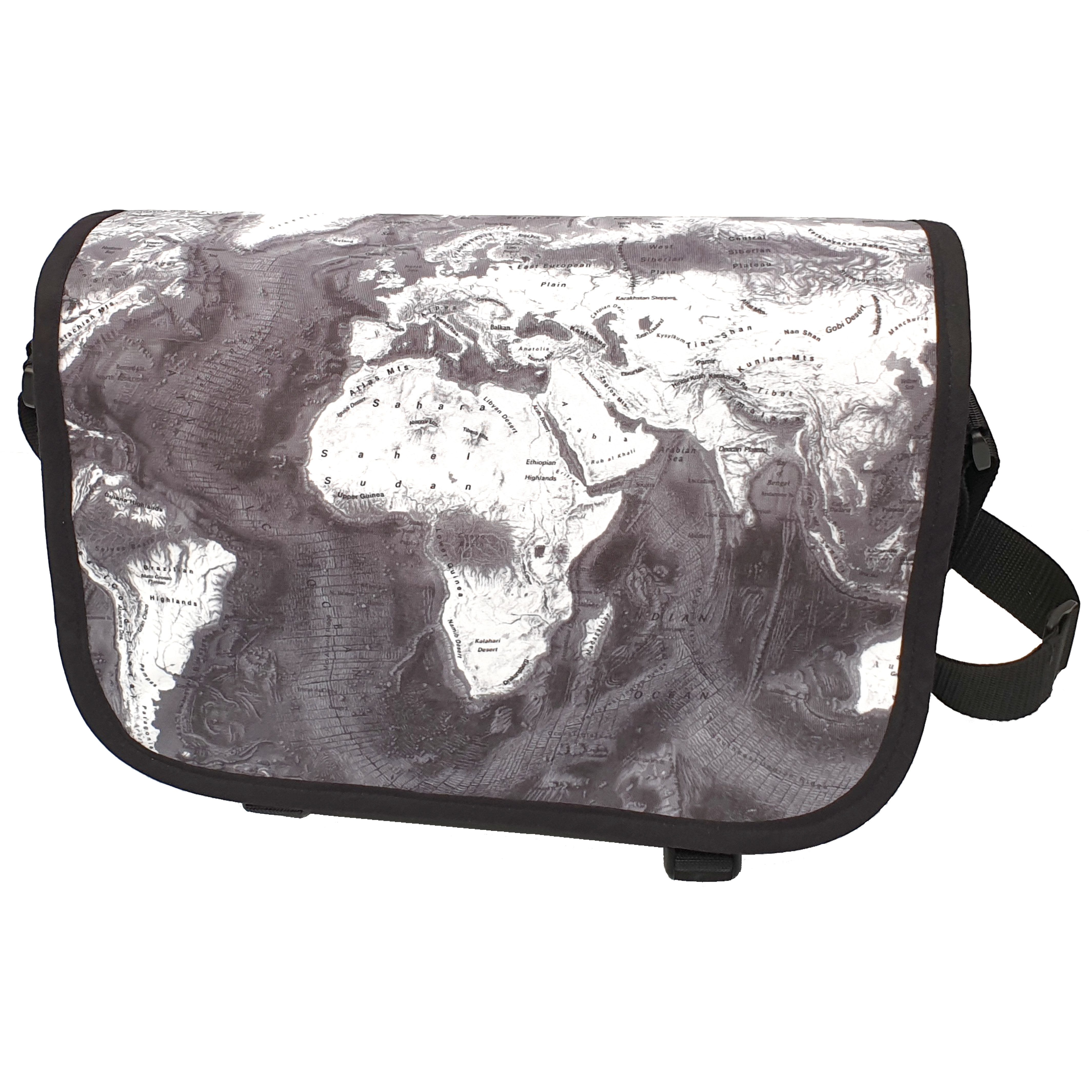 STIEFEL Umhängetasche Schultertasche mit Weltkarten-Motiv, ca. 38x10x30cm, Modernes Design, zeitlos, praktisch, geräumig
