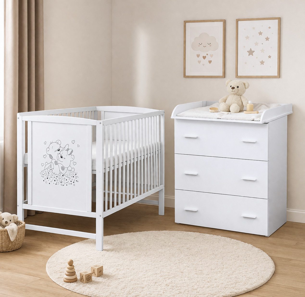Baby-Delux Babyzimmer-Komplettset Babyzimmer Mia, (5-tlg), Babybett Wickelkommode Set Komplettzimmer