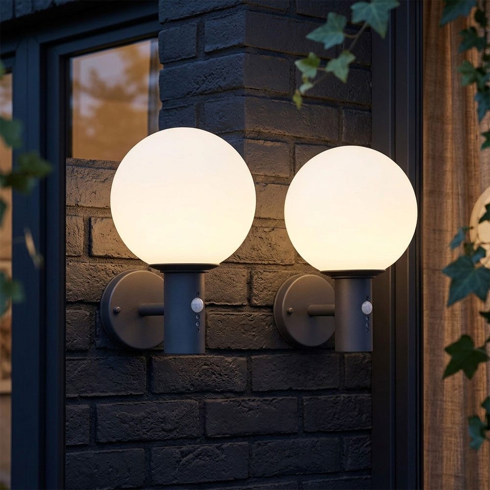 GLOBO LIGHTING LED Außen-Wandleuchte, Leuchtmittel inklusive, Warmweiß, 2x LED Außen-Wandleuchte Bewegungsmelder Anthrazit Edelstahl H 37 cm