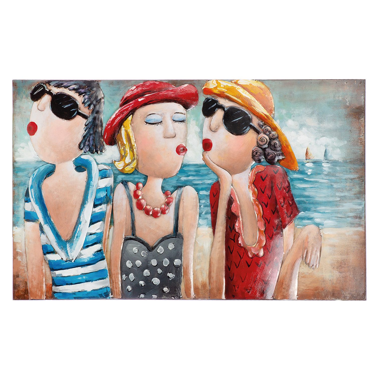 GILDE Bild NIZZA Bild - mehrfarbig - Metall - H. 50cm x B. 80cm - 3 Damen am Meer, (1xBild), Dekoration - Wohnzimmer Bilder - Wandbild Modern