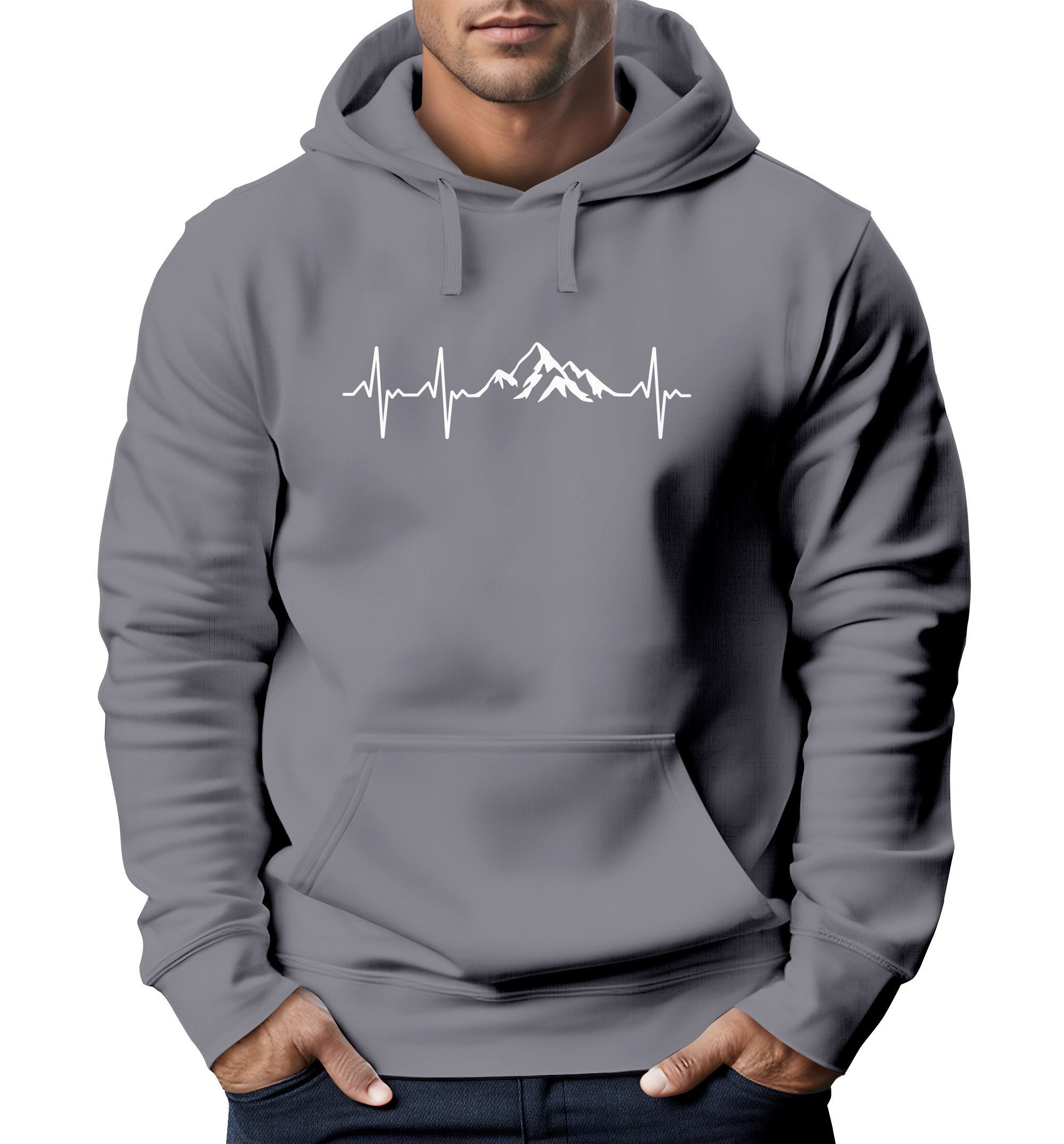 Neverless Hoodie Hoodie Herren Print Wandern Berge Herzschlag Outdoor Aufdruck Motiv