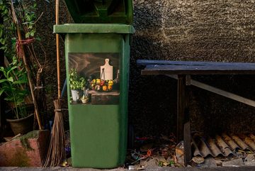 MuchoWow Wandsticker Gemüse - Kräuter - Rustikal - Stilleben - Basilikum (1 St), Mülleimer-aufkleber, Mülltonne, Sticker, Container, Abfalbehälter