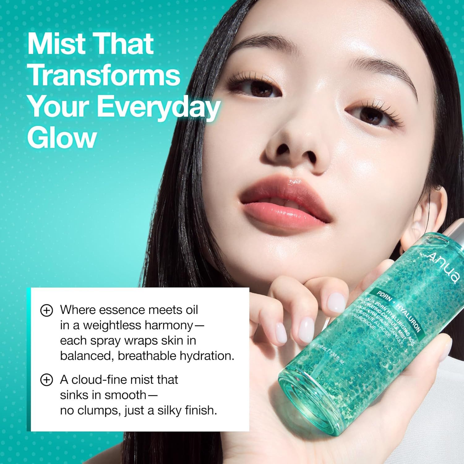 Anua Gesichtsserum PDRN Hyaluronic Acid Hydrating Capsule Mist 100ml Spray – feuchtigkeitsspendendes Gesichtsspray mit Kapseltechnologie, Glow-Finish, Hyalurons – Bild 5 von 5