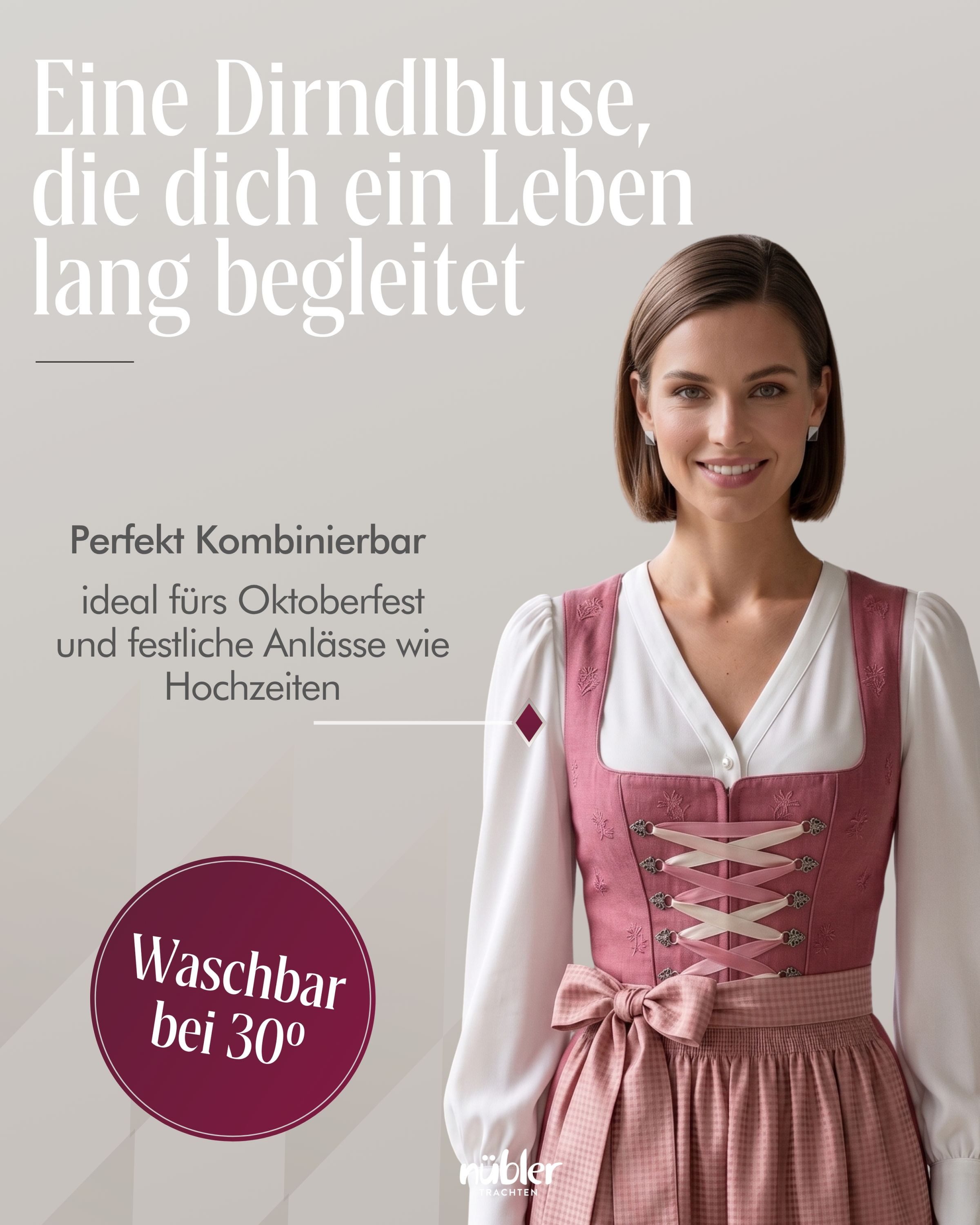 Nübler Dirndlbluse Dirndlbluse Charlotte Langarm in Creme von Nübler