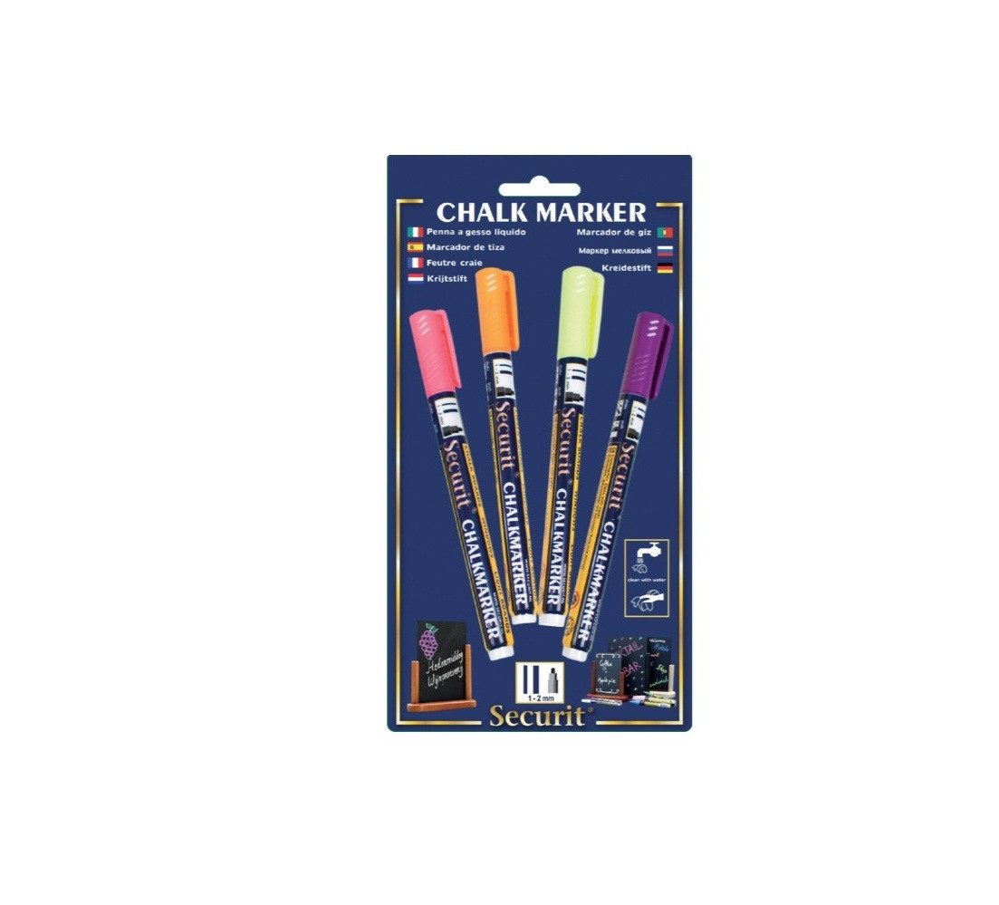 Securit Kreidemarker 4 x Kreidemarker Kreidestift Wischfest Abwischbar, (4-tlg)