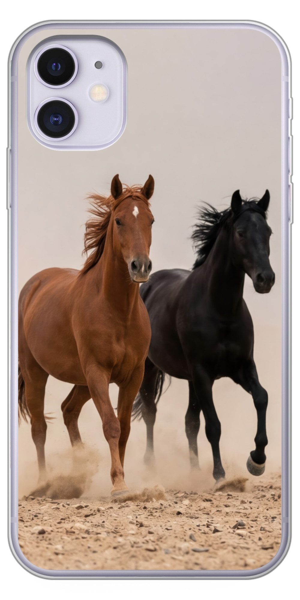 MuchoWow Handyhülle für Apple iPhone 11 Pferdeherde - Staubwolke - Braun - Schwarz, Smartphone-Bumper, Print, Handy Schutzhülle Dünn