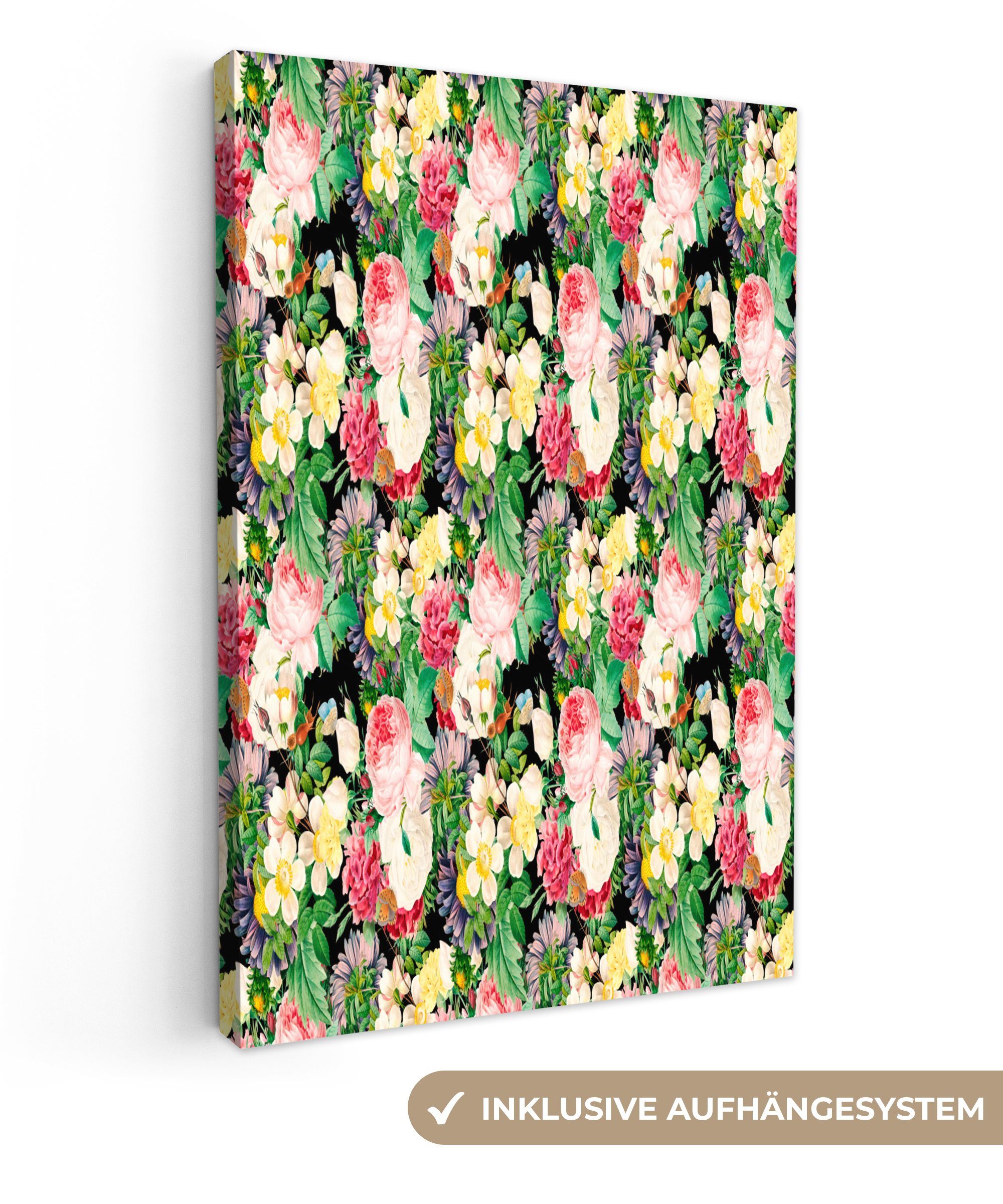 OneMillionCanvasses® Leinwandbild Blumen - Collage - Farben, (1 St), Leinwandbild fertig bespannt inkl. Zackenaufhänger, Gemälde, 20x30 cm