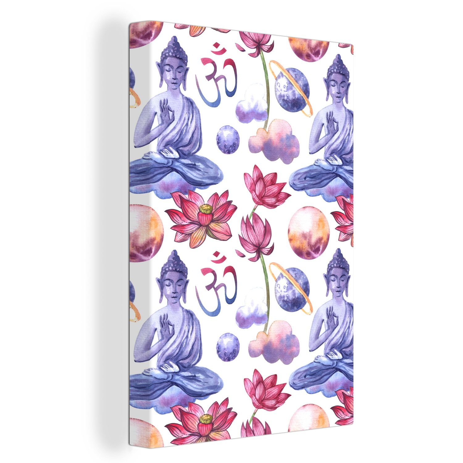 OneMillionCanvasses® Leinwandbild Buddha - Muster - Weiß, (1 St), Leinwandbild fertig bespannt inkl. Zackenaufhänger, Gemälde, 20x30 cm
