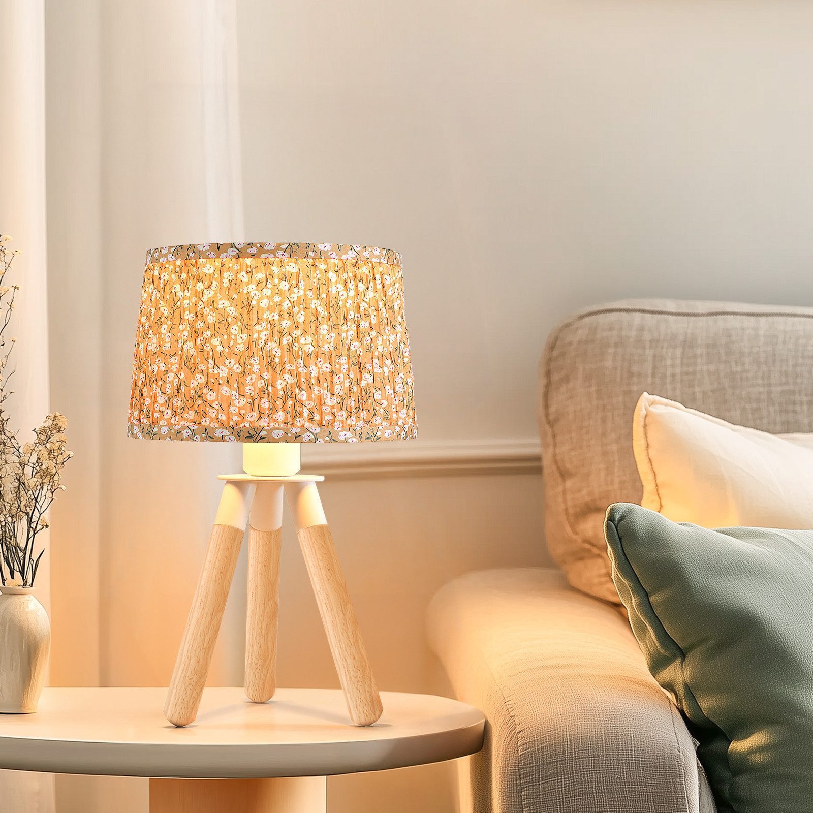 STANBOW Bettleuchte weiße Dreibein-Tischlampe aus Gummibaumholz, ohne Leuchtmittel, tischlampen wohnzimmer, tischlampen mit kabel, tischlampen landhaus – Bild 2 von 5