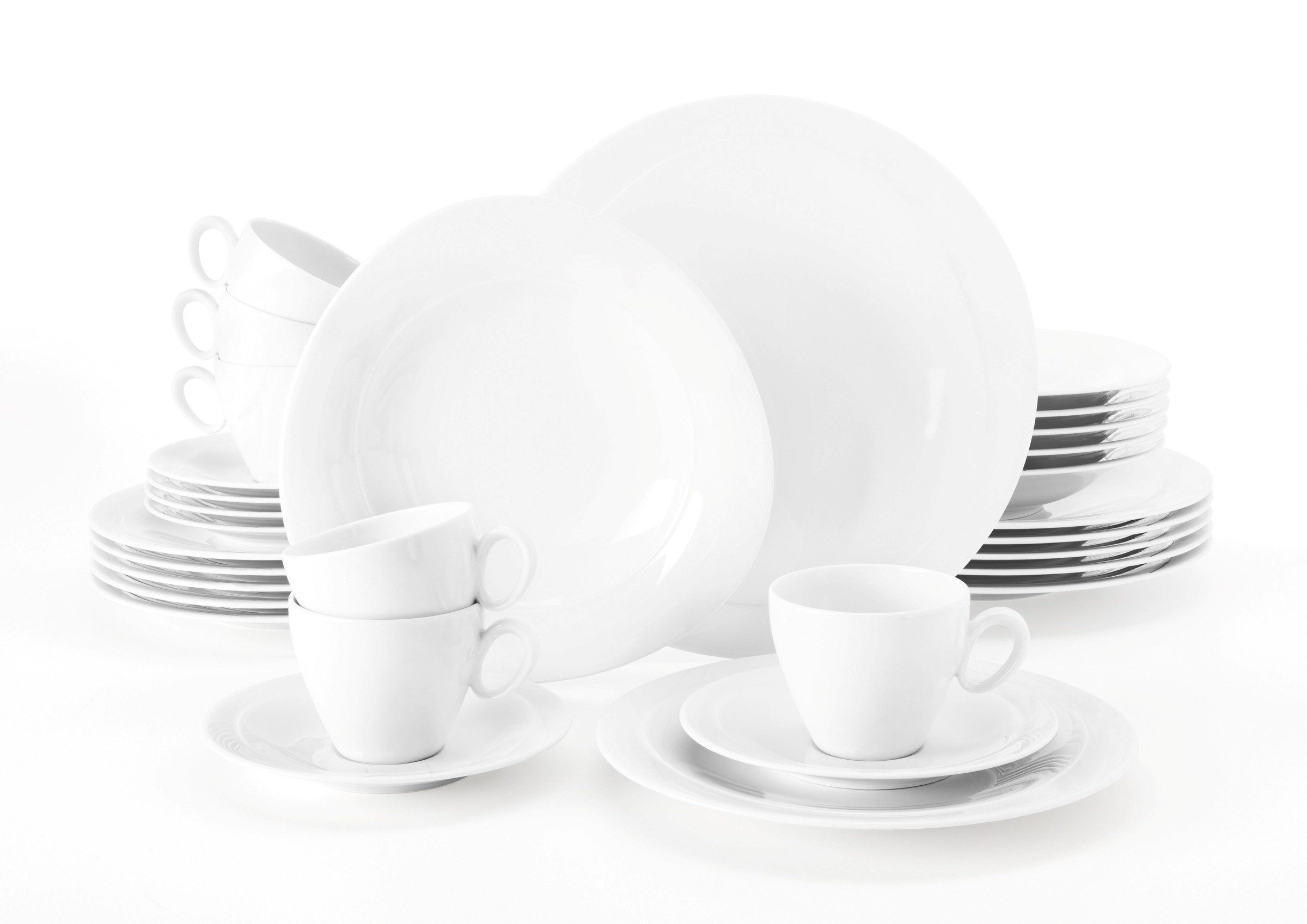 Seltmann Weiden Kombiservice Geschirr-Set, Service Trio (30-tlg), 6 Personen, Porzellan, Teller, Tassen, Untertassen, Made in Germany, 30 Teile, für 6 Personen