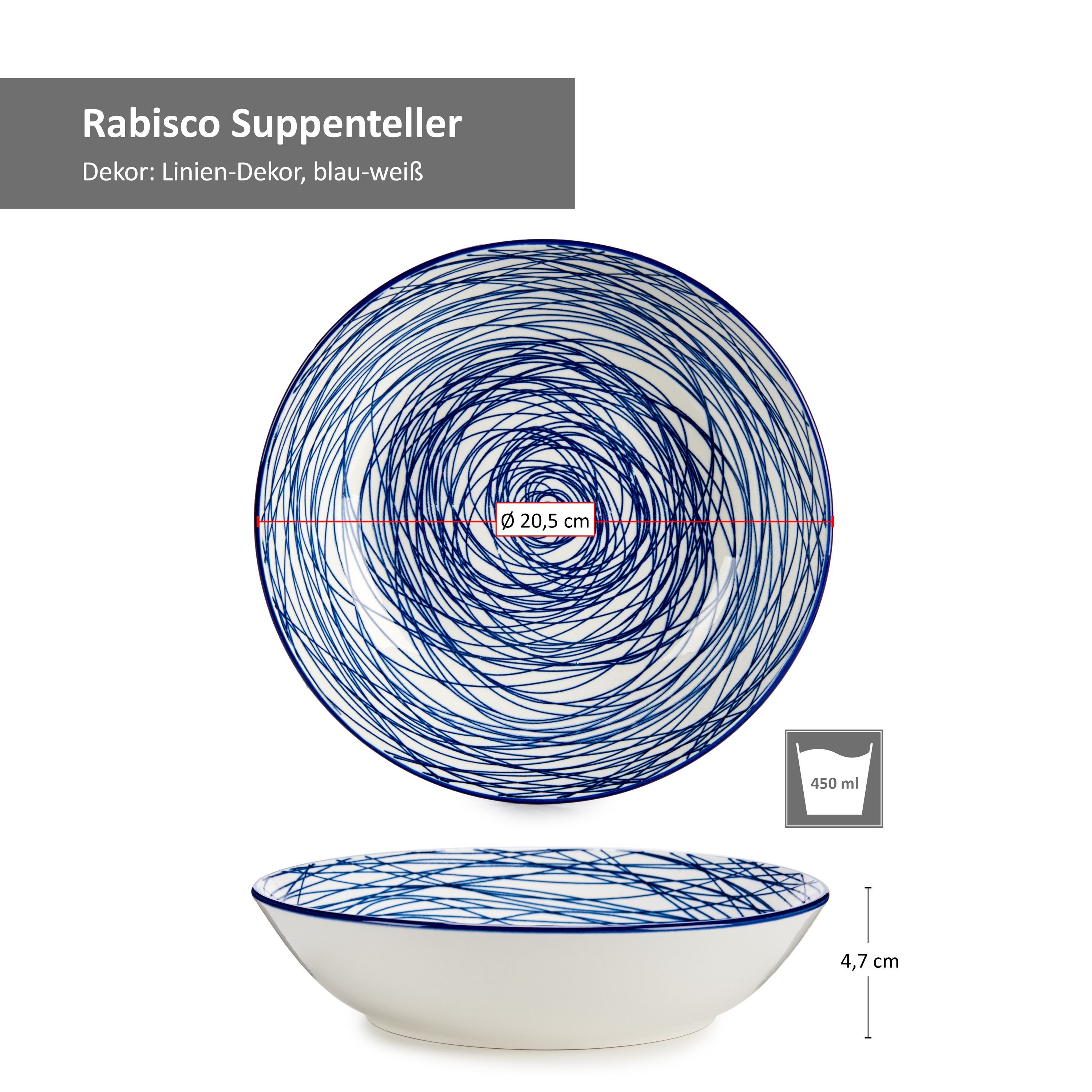 MamboCat Suppenteller 6er Set Suppenteller Weiß 87651 Blau - Rabisco