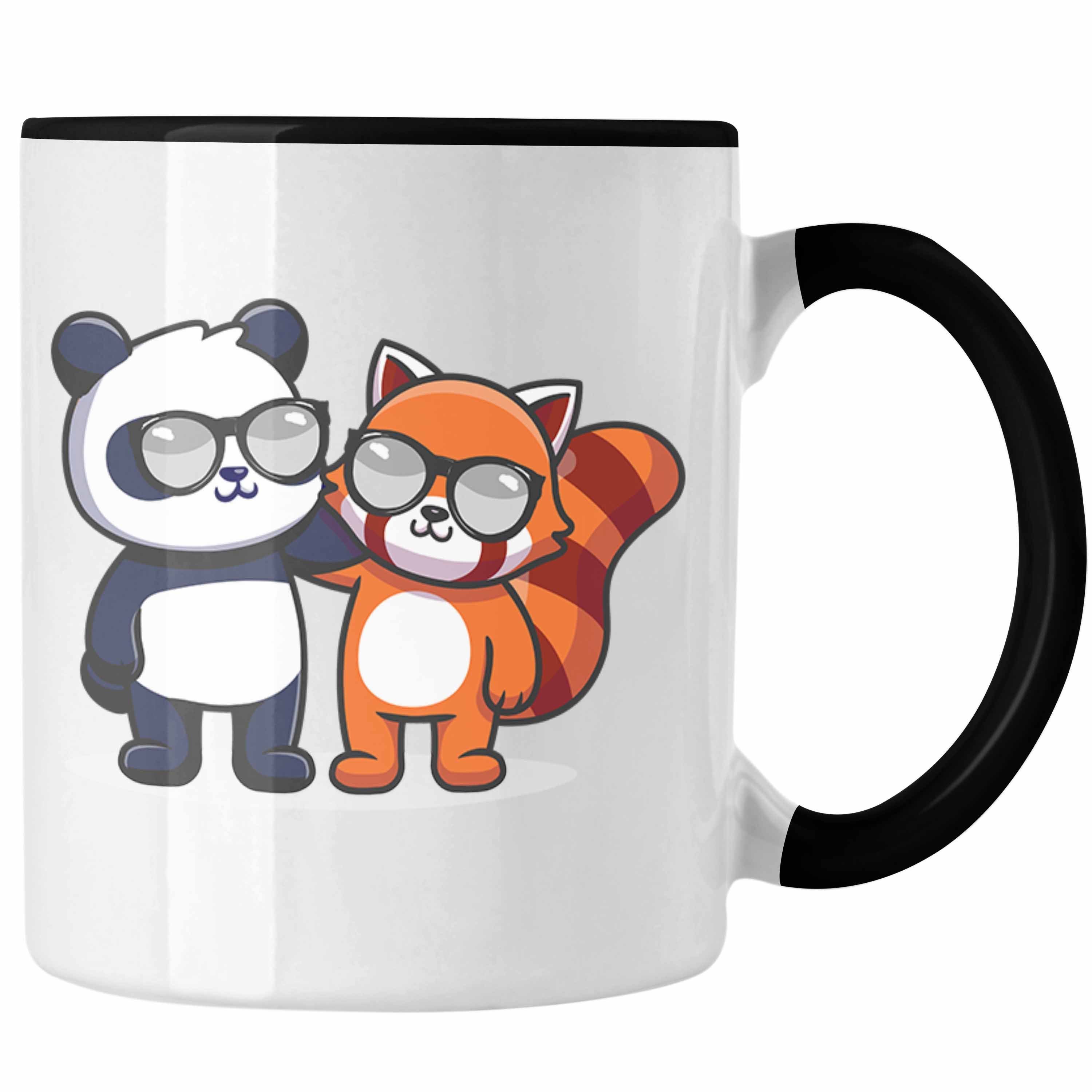 Trendation Tasse Trendation - Freunde Roter Panda Tasse Musik Kinder Geschenkidee für Jungs Mädchen Lustige Grafik Schwarz