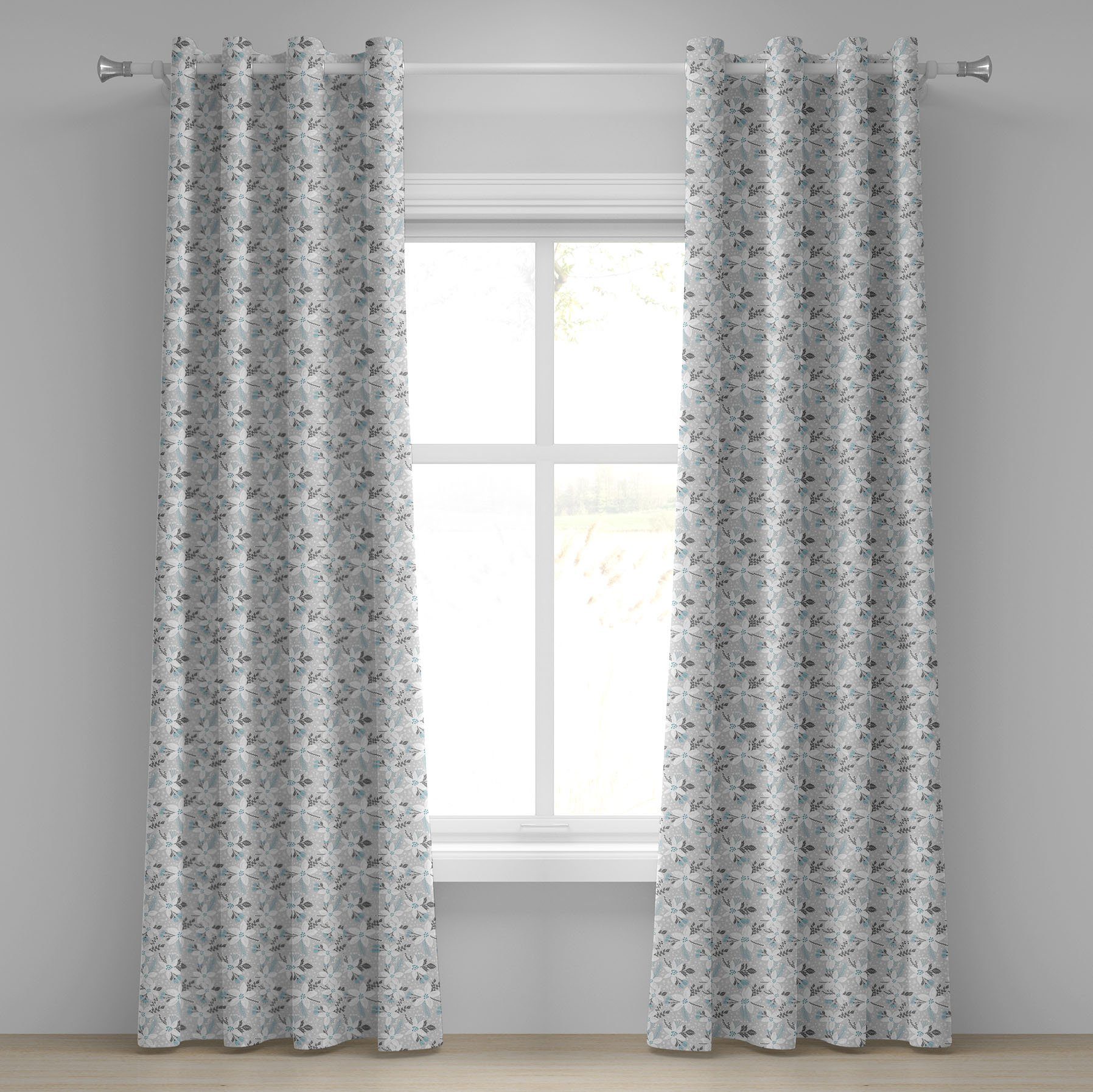 Gardine Dekorative 2-Panel-Fenstervorhänge für Schlafzimmer Wohnzimmer, Abakuhaus, Winter Poinsettia Flora Jahrgang