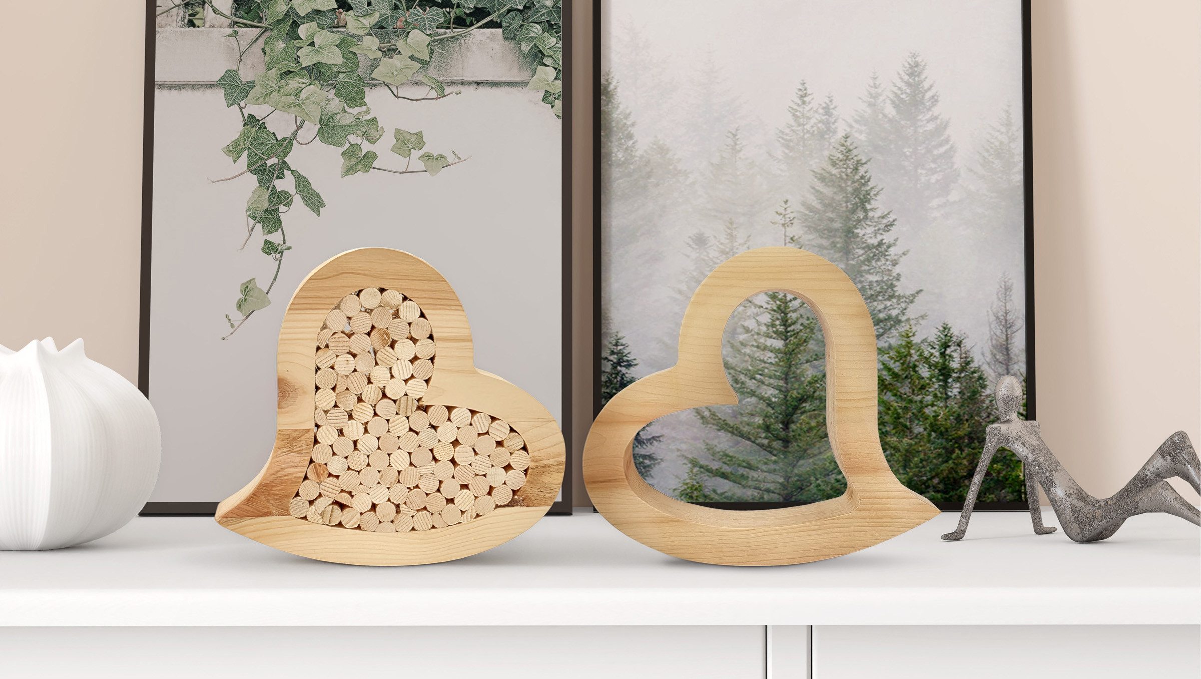 ERST-HOLZ Dekoobjekt Deko Herz Holzherz aus Zirbenholz mit Ausschnitt oder Gefüllt
