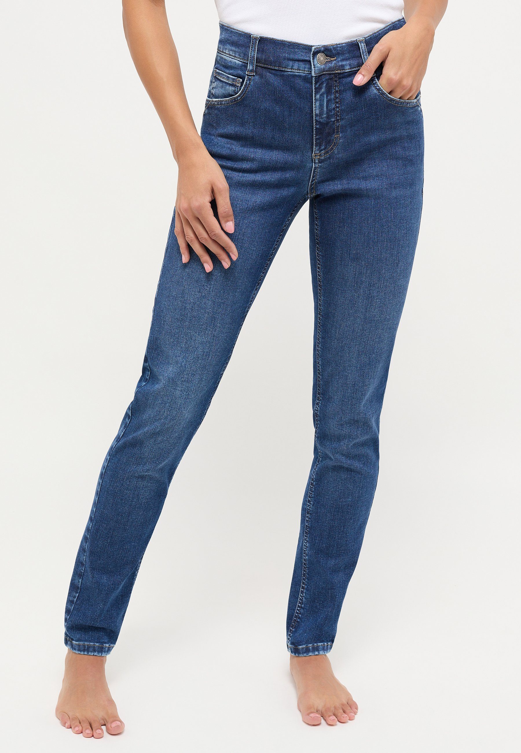 ANGELS Slim-fit-Jeans Jeans Skinny Push Up mit Label-Applikationen mittelblau