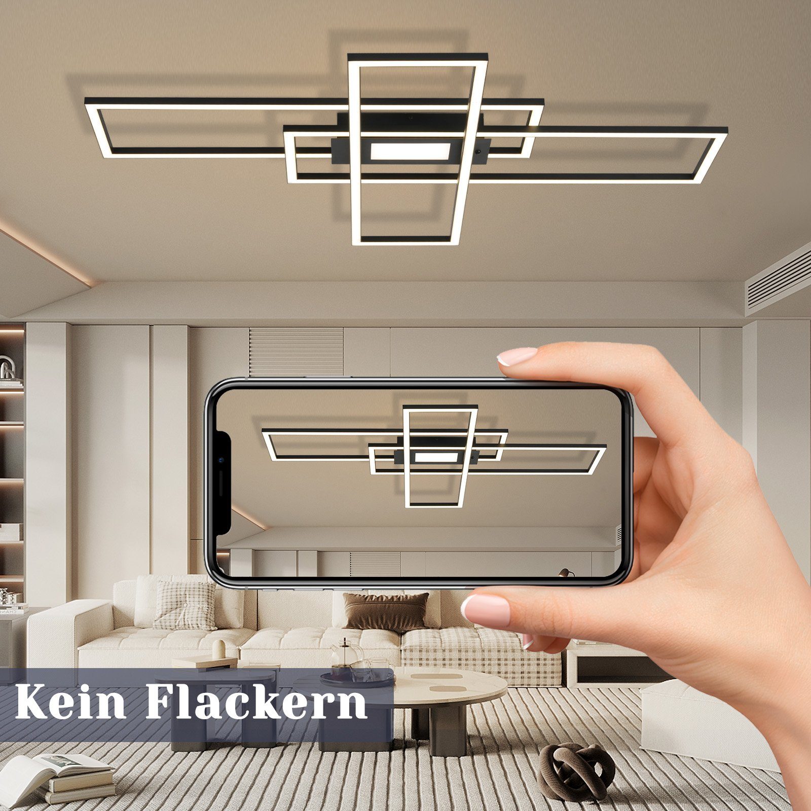 Design, Wohnzimmerlampe 50W Schlafzimmerlampe LED ZMH Schwarz Deckenbeleuchtung mit Fernbedienung Wohnzimmer Schlafzimmer integriert, LED Deckenleuchte Modern fest