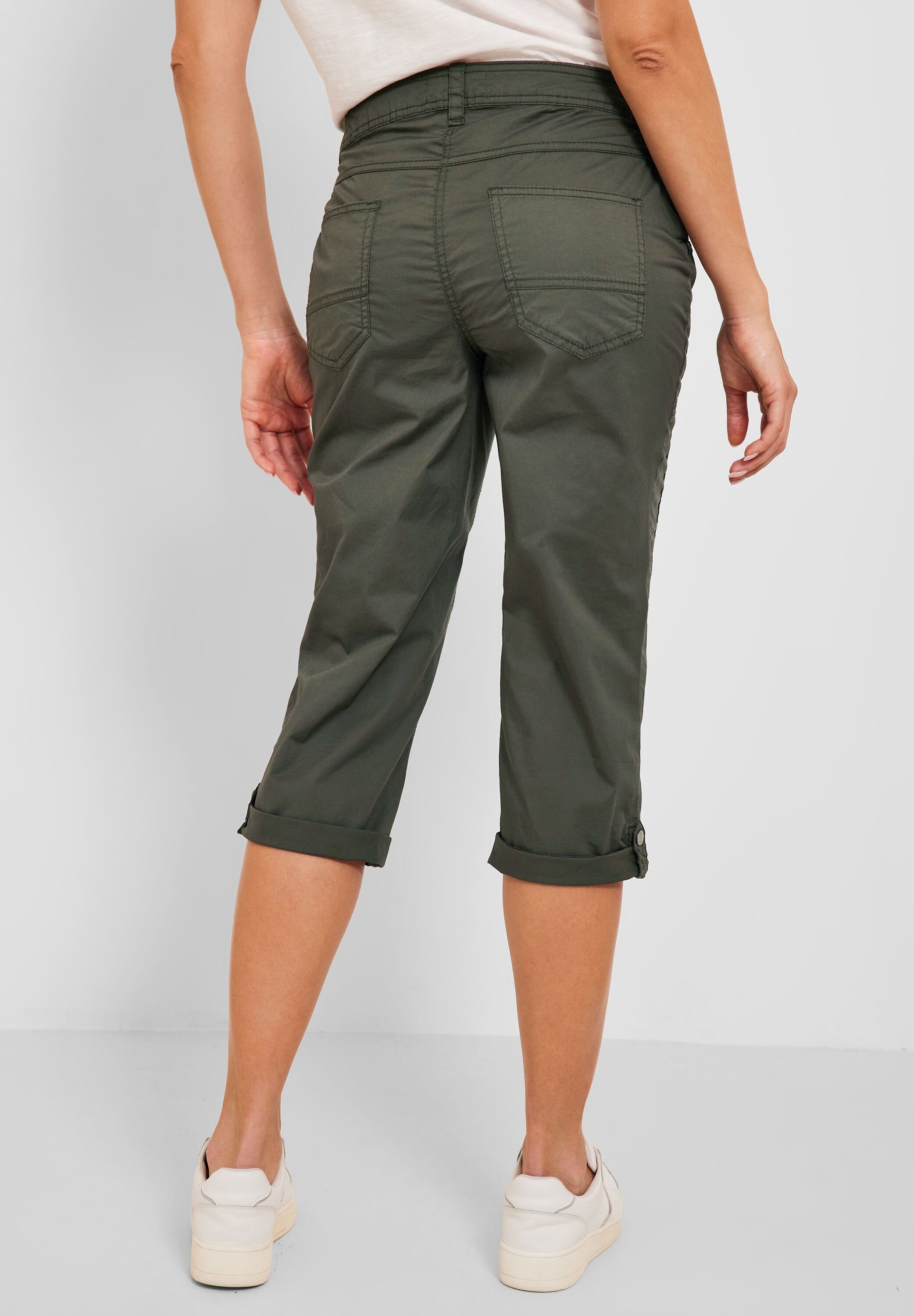 Beinabschluss 3/4 3/4-Hose Pockets, in Olive Fit Casual mit in Cecil Funktion (1-tlg) Utility Turn-Up Cecil Five Hose