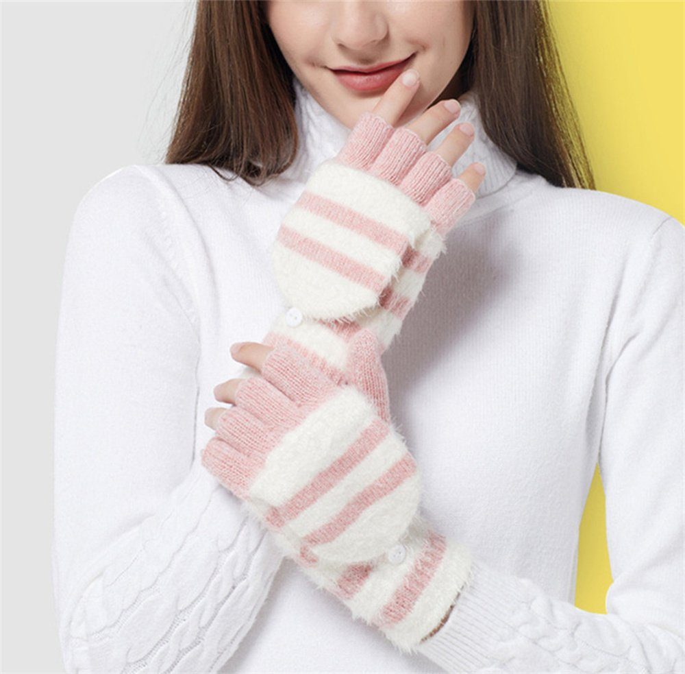Fingerklappe, Strickhandschuhe Winterhandschuhe, Handschuhe LYDMN halber mit rosa Fingerhandschuhe,Touchscreen Strick Handschuhe Strickhandschuhe
