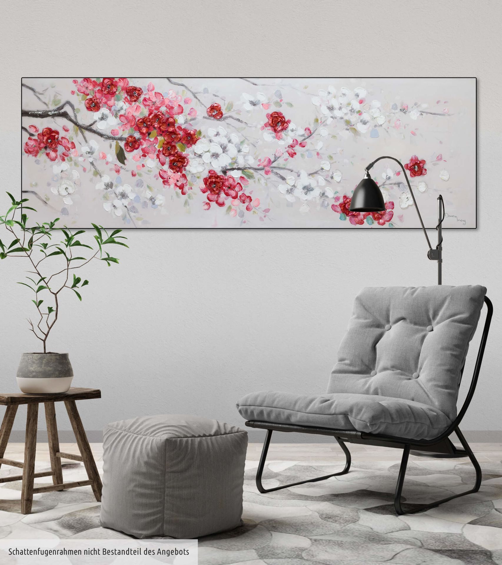 KUNSTLOFT Gemälde Unvergängliche Blüten 150x50 cm, Leinwandbild 100% HANDGEMALT Wandbild Wohnzimmer