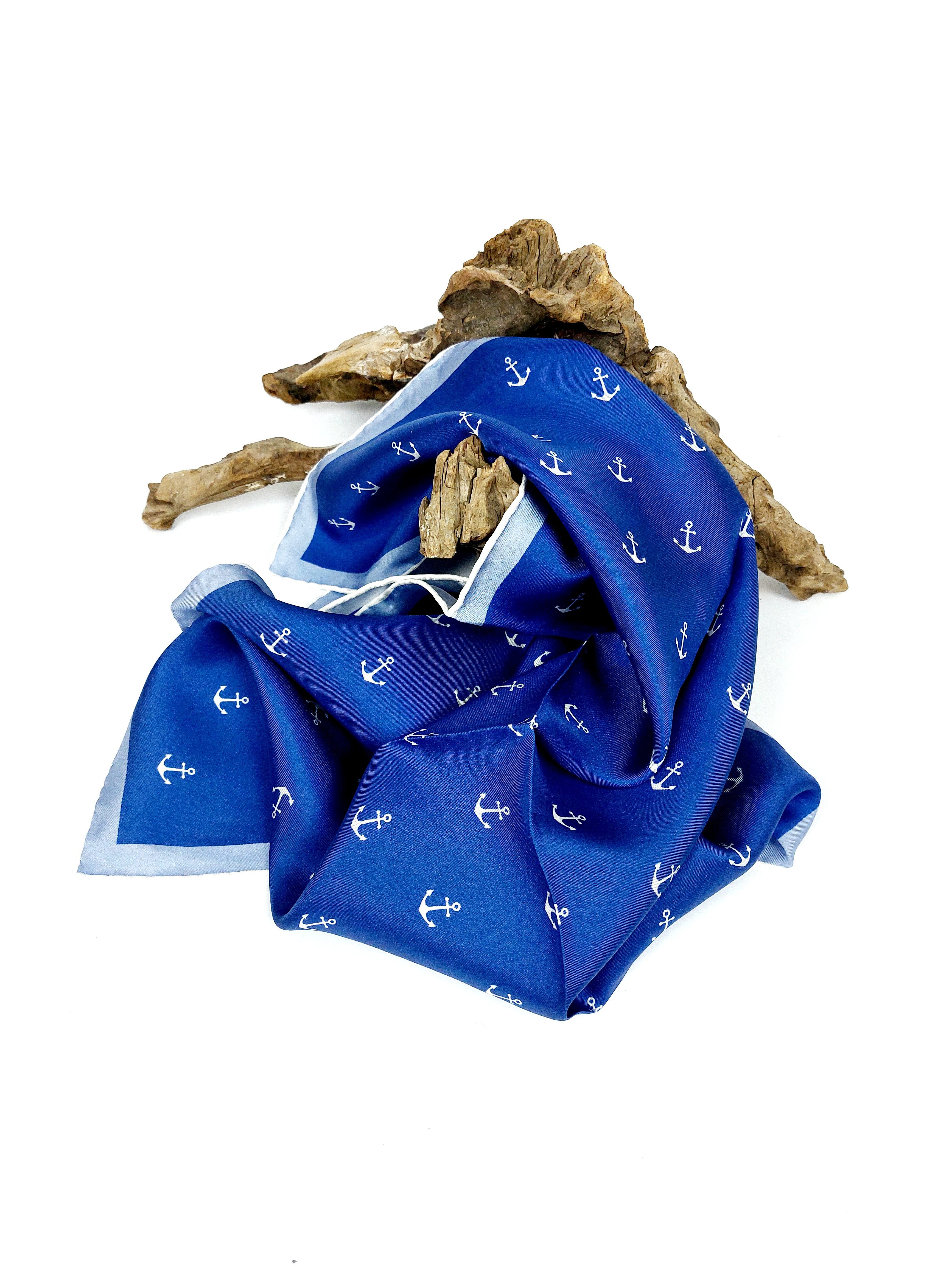 TINITEX Seidenschal Nickituch Halstuch Anker dunkelblau