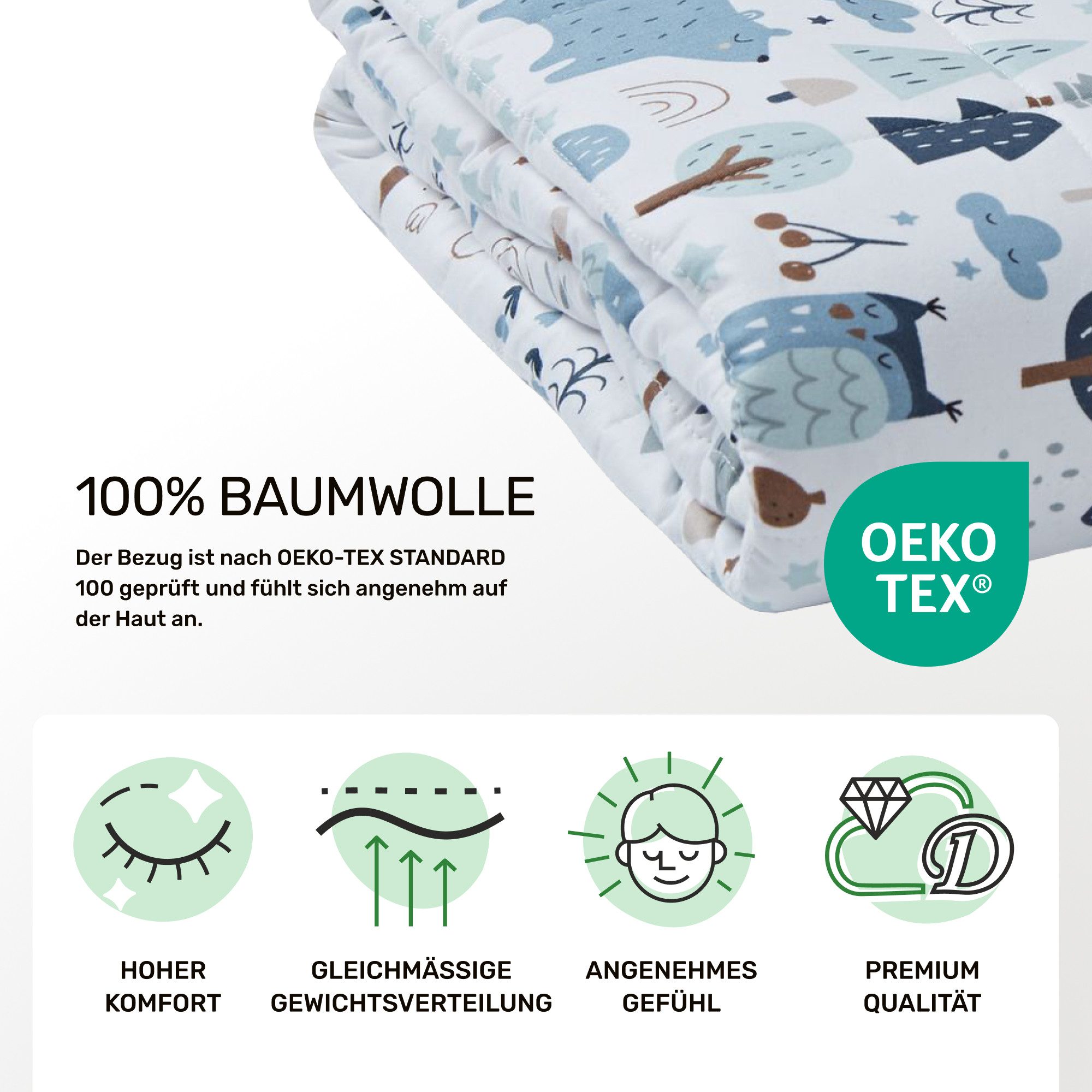 Dailydream Gewichtsdecke für Kinder, beschwerte Decke, Baumwolle oder Fleece, Füllung: Glasperlen, Gleichmäßige Gewichtsverteilung, doppelte Nähte, Handwäsche m – Bild 4 von 5