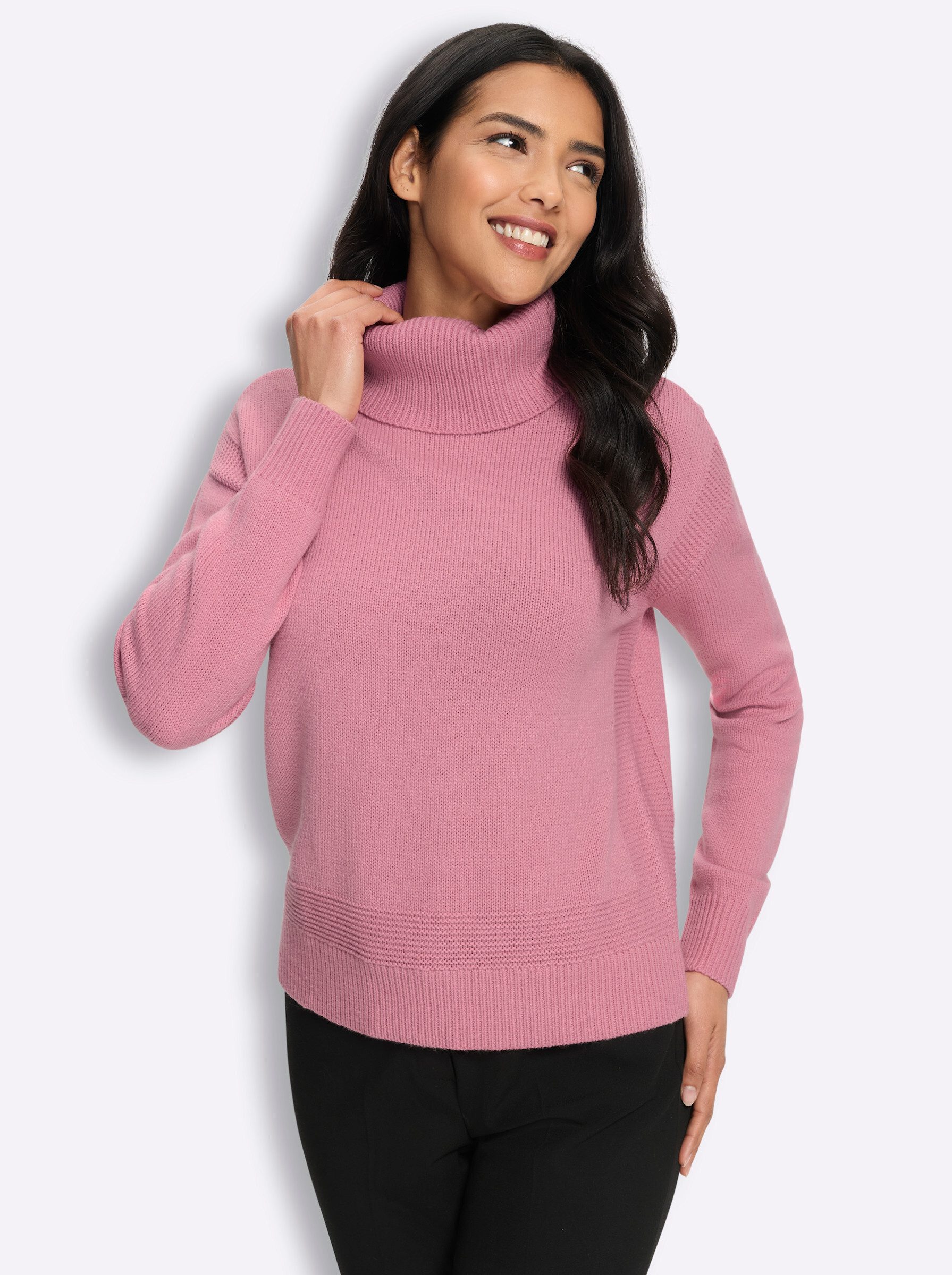 Sieh an! Strickpullover Rollkragen-Pullover Langarm Perlmuster, Jersey