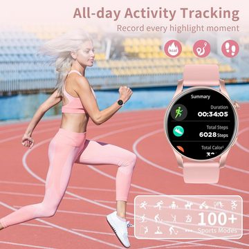 HENLSON für Herren, 3,5 cm 360 x 360 cm, mit Anrufen, Bluetooth Smartwatch (1.39 Zoll, Android / iOS), mit 107 Sportmodi und Blutsauerstoff/Schrittzähler/Blutdruck