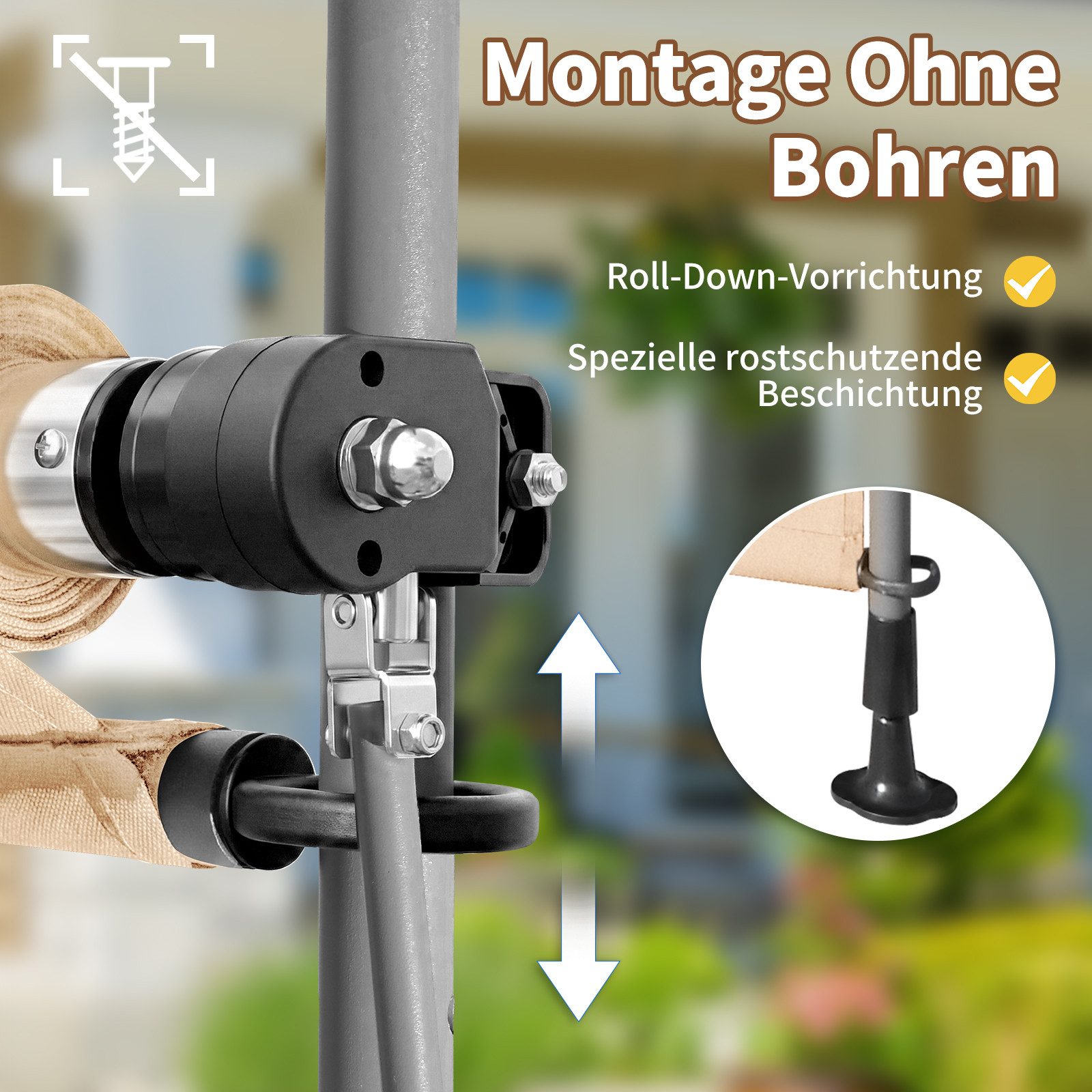 LALAHO Senkrechtmarkise Klemmmarkise Außen Balkon Sonnenschutz Klemm-Markisen Sichtschutzrollo Terrasse Garten Wetterfest mit Handkurbel – Bild 4 von 5