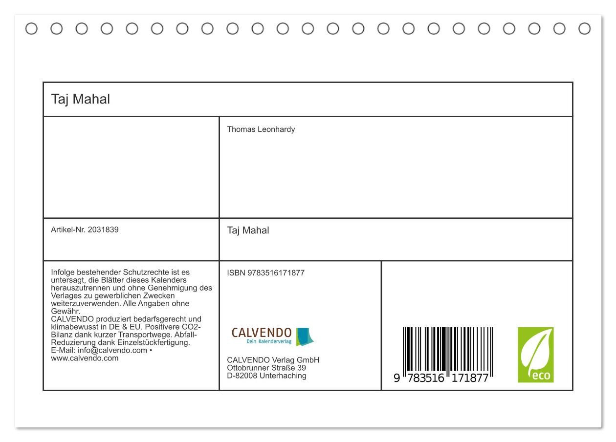 Thumbnail - CALVENDO Wandkalender Taj Mahal (Tischkalender 2026 DIN A5 quer), CALVENDO Monatskalender
