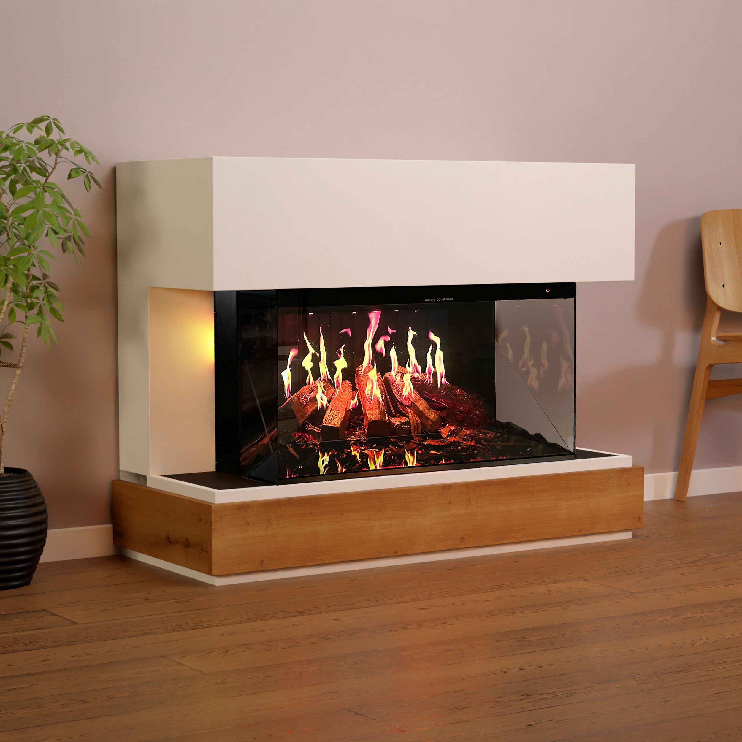 GLOW FIRE Elektrokamin HG5 Hologrammfeuer, Elektrischer Kamin mit 3D Feuer mit Heizung, täuschend echte Flamme mit Heizung