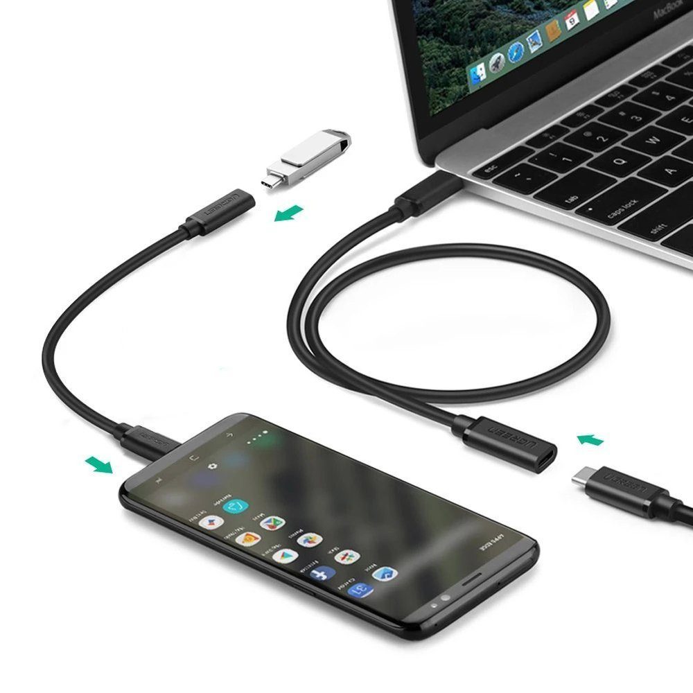 UGREEN Verlängerungskabel USB Typ C 3.1 (weiblich) - USB Typ C 3.1 (männlich) Smartphone-Kabel, (50 cm)