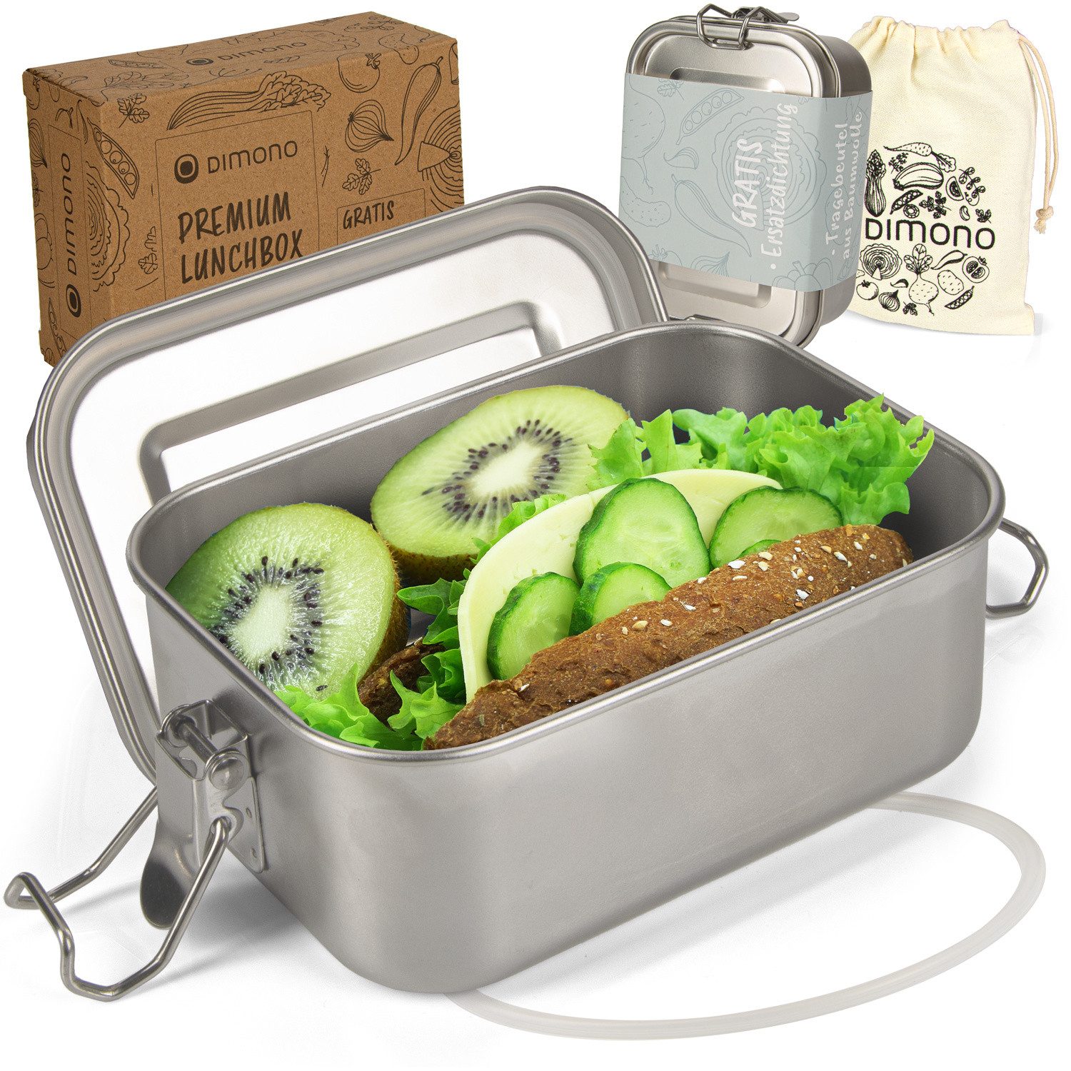 Dimono Lunchbox Brotdose, (Auslaufsichere Bento-Box, Brotzeit-Dose aus Edelstahl), mit Fächer