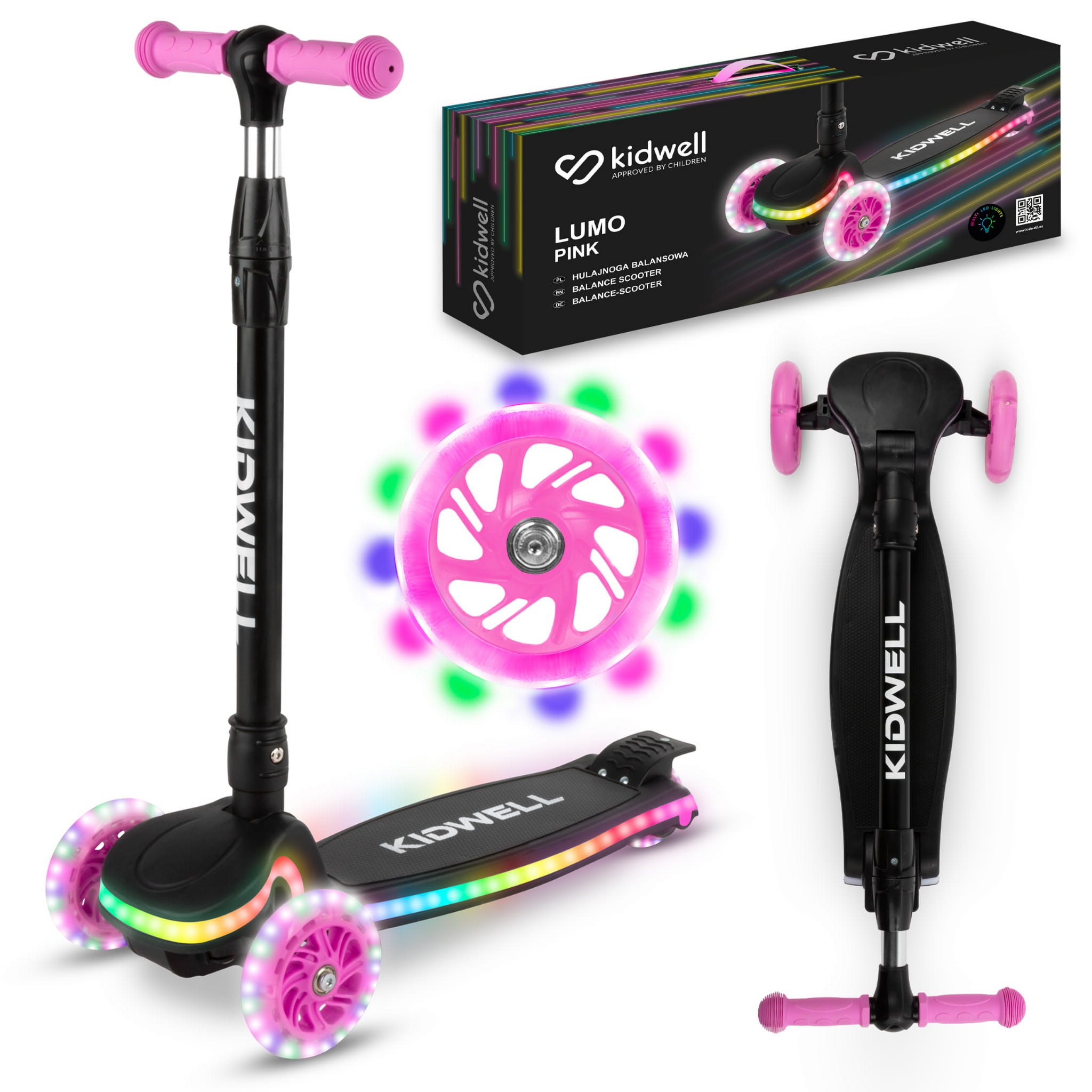 COIL Dreiradscooter Kinderroller, Tretroller, Dreirad-Balance-Roller, Cityroller, 10 km/h, 3-stufige Lenkradverstellung, LED-Räder, LED-Platform, bis: 50kg