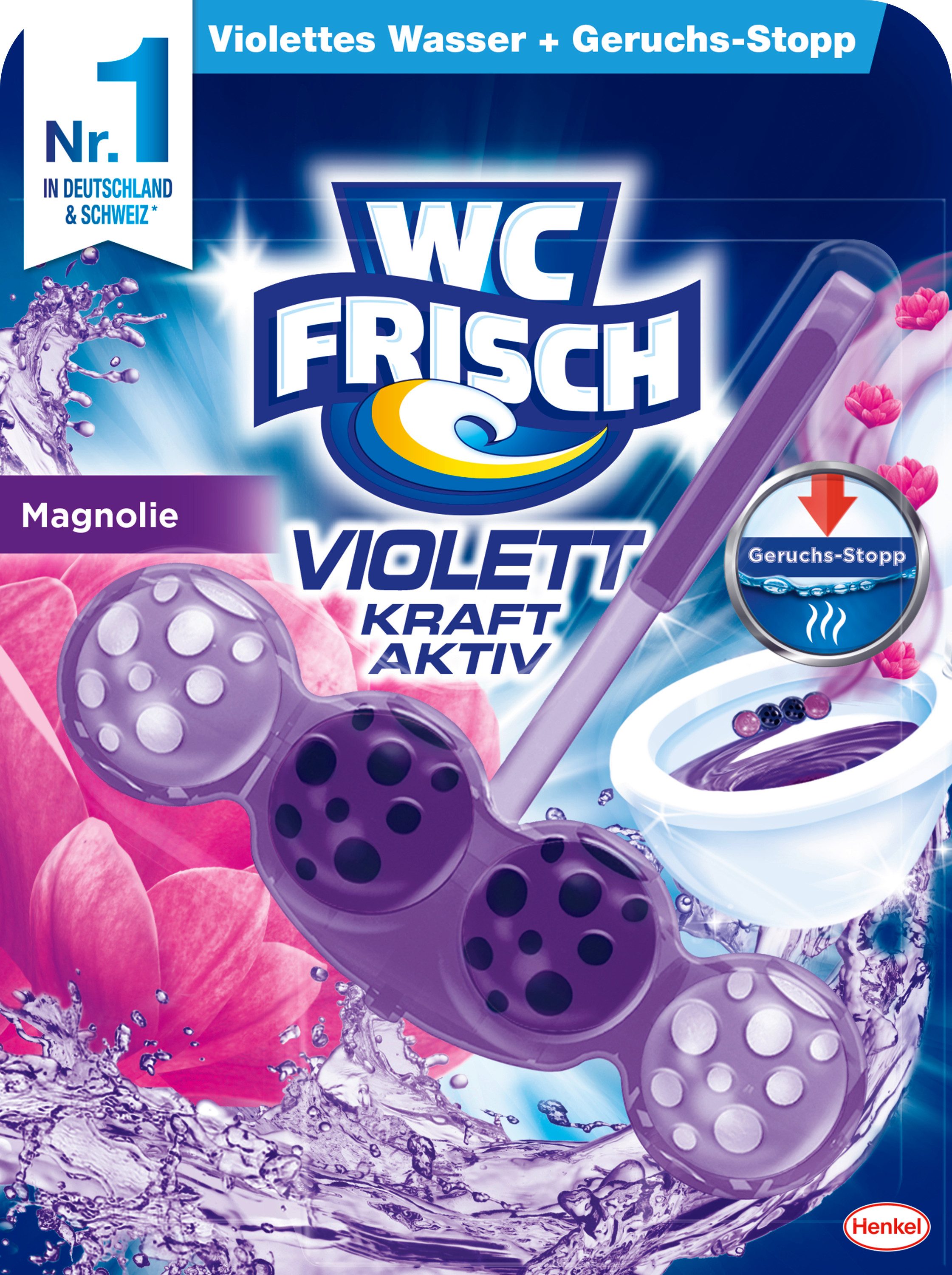 WC Frisch Kraft-Aktiv Violettspüler Magnolie WC-Reiniger (1-St. Duftspüler für langanhaltende Frische)
