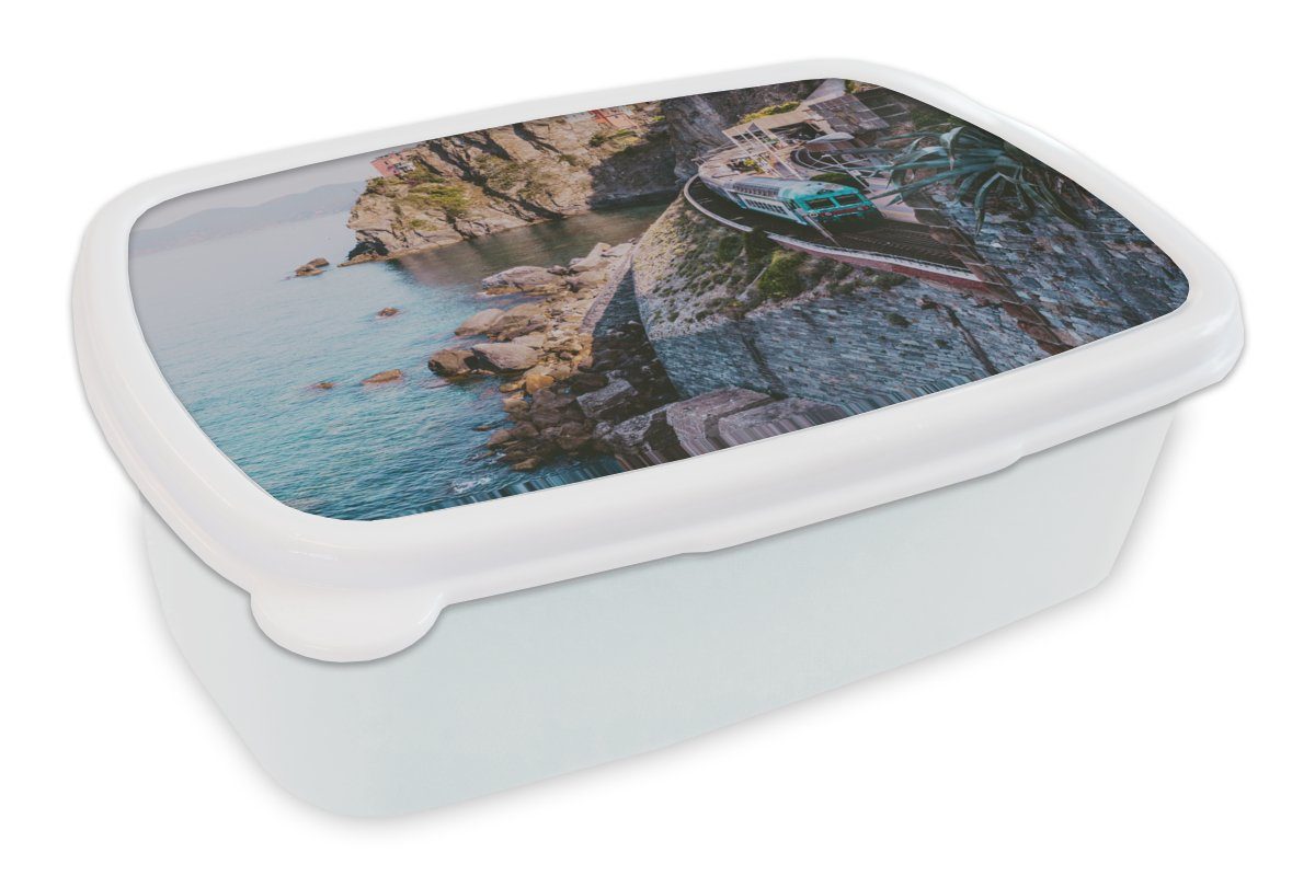 Lunchbox Zug Mädchen Brotbox für Kinder - Kunststoff, - Jungs Brotdose, Erwachsene, (2-tlg), MuchoWow Meer, und Italien weiß und für