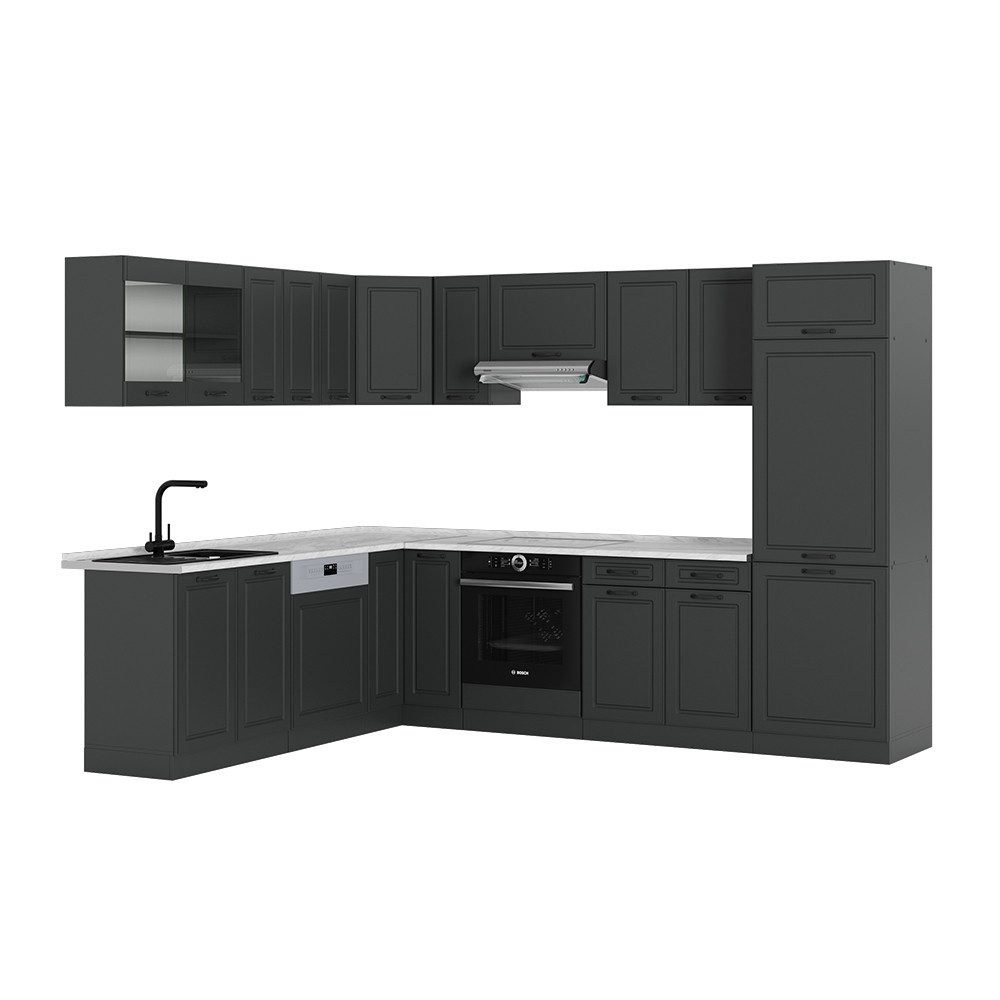 Vicco Winkelküche R-Line, Anthrazit Landhaus/Anthrazit, 227 x 287 cm, AP Marmor