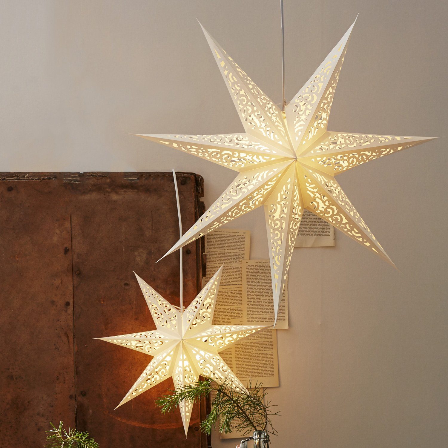 STAR TRADING LED Stern Papierstern Weihnachtsstern Deko Leuchtstern D: 80cm  7-zackig weiß