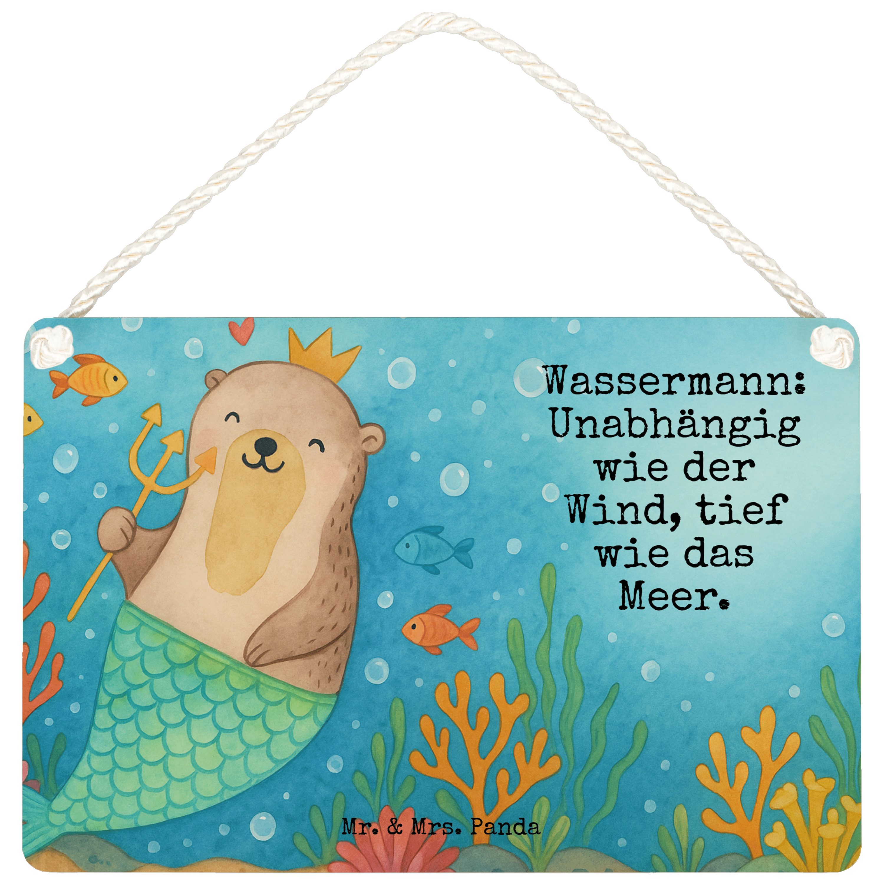 Mr. & Mrs. Panda Hinweisschild Wassermann Astrologie Design, Schild DIN A6, Weiß, sprüche, wandtafel, (Packung, 1 St)