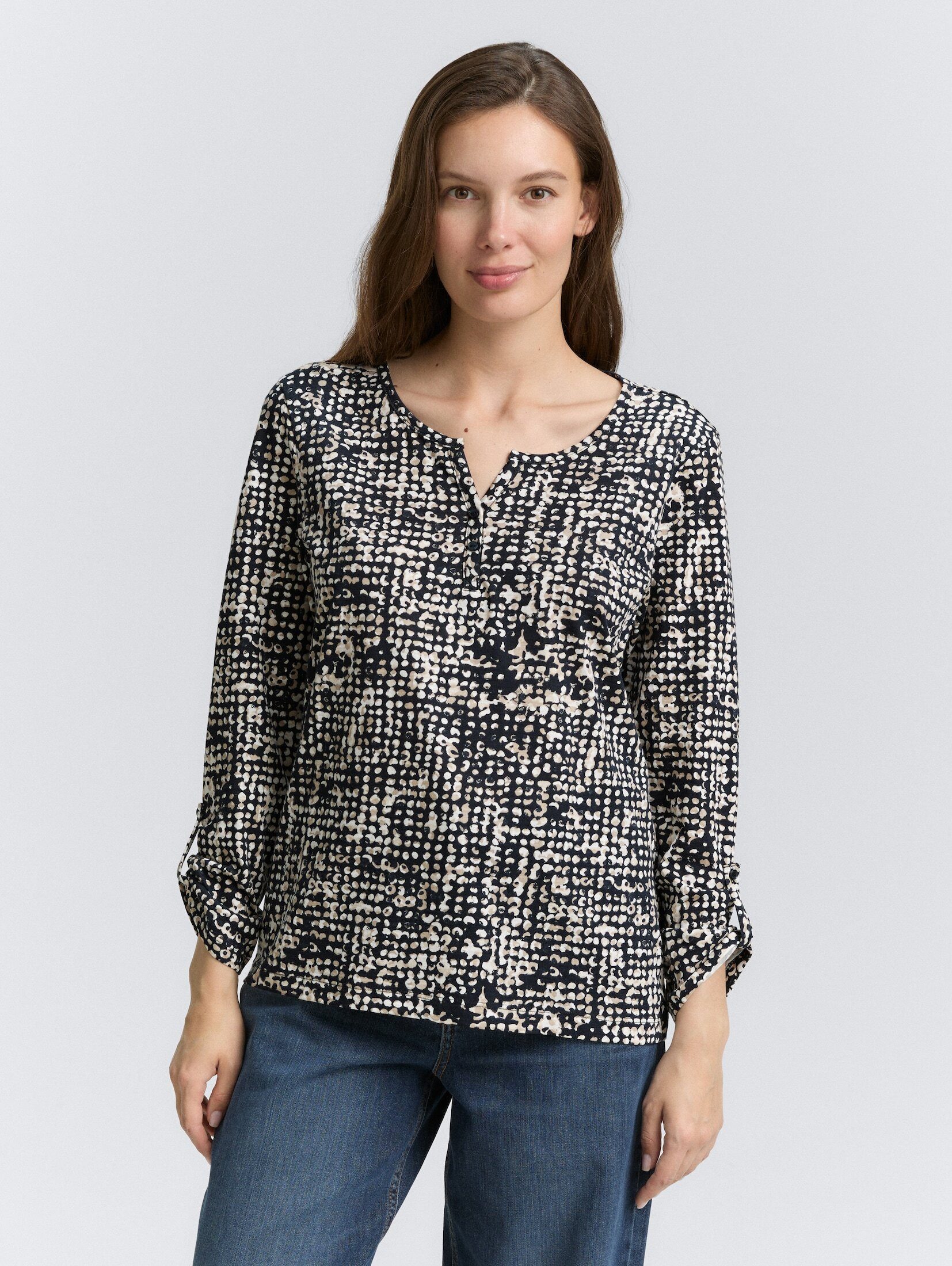 T-Shirt Henley Blusenshirt mit Muster