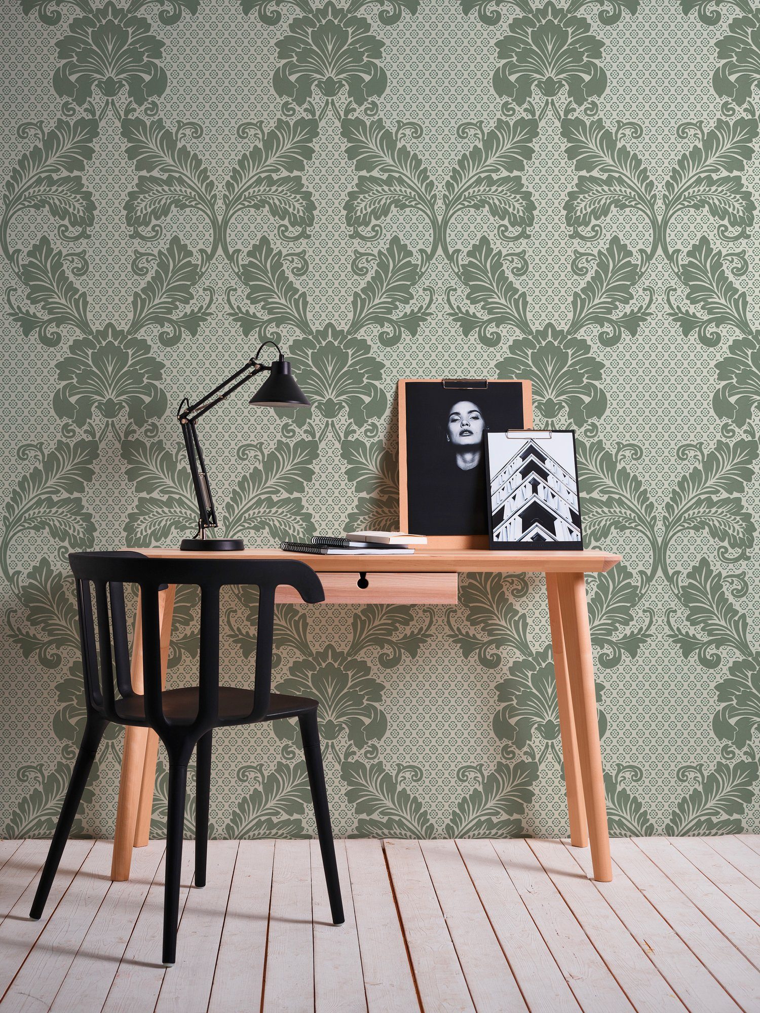 Création Ornament Tapete Vliestapete beflockt, grün/blau A.S. Architects Barock, Paper Luxury wallpaper, Barock