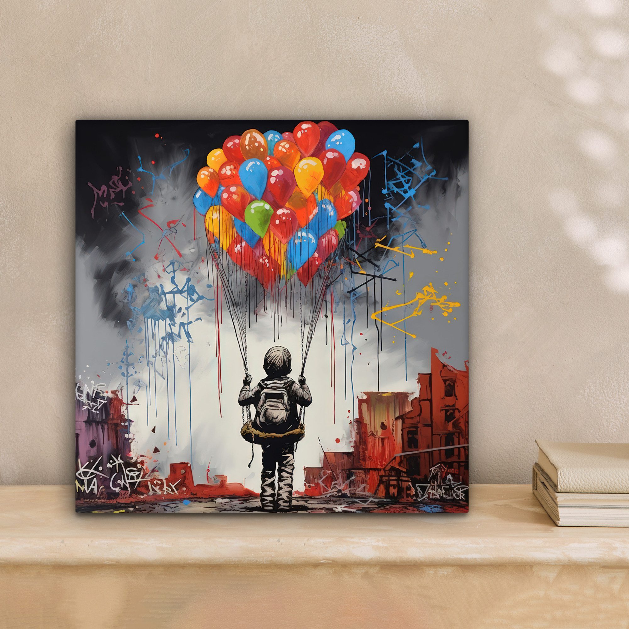 OneMillionCanvasses® Leinwandbild Junge - Luftballons - Bauwerke - Kunst, F günstig online kaufen