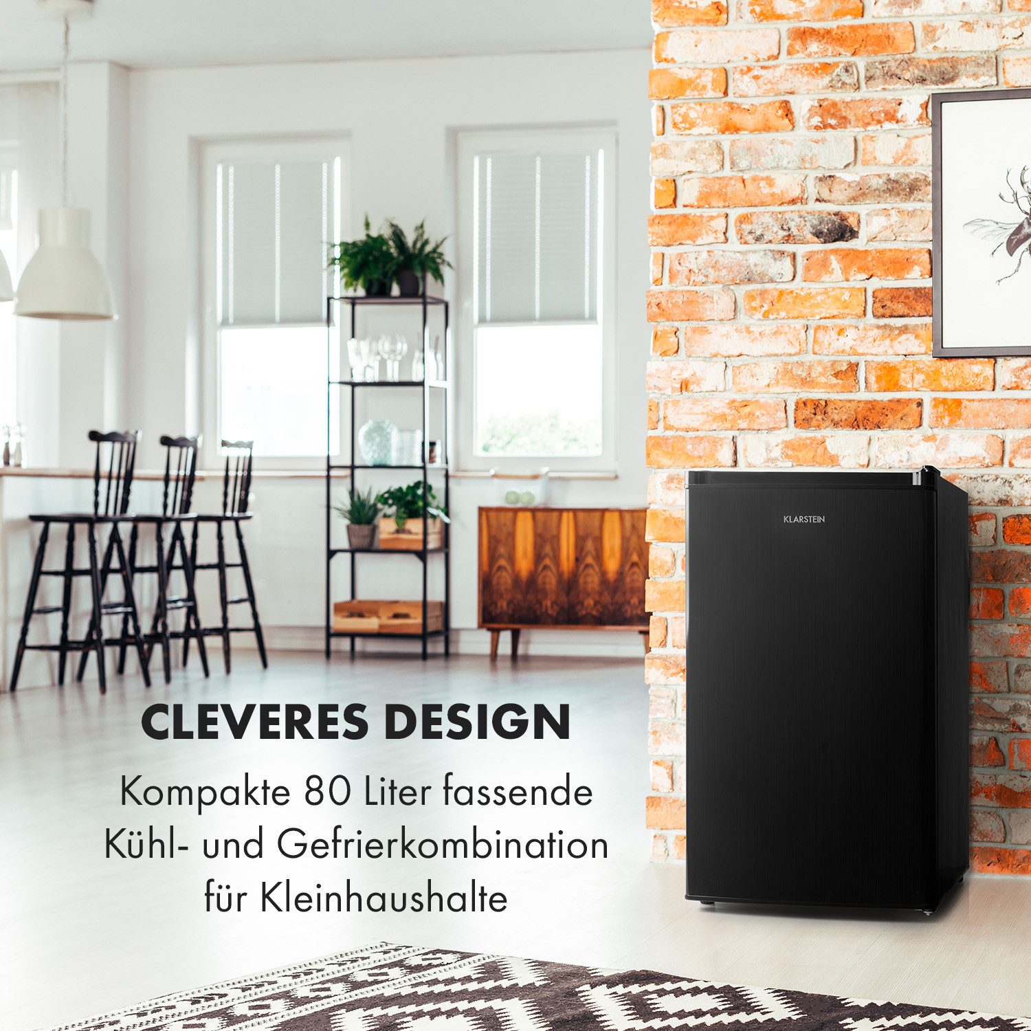 Klarstein Kühl-/Gefrierkombination Cool Cousin, 50 cm hoch, 48 cm breit, Kühl-Gefrier-Kombination höhenverstellbare 80 L