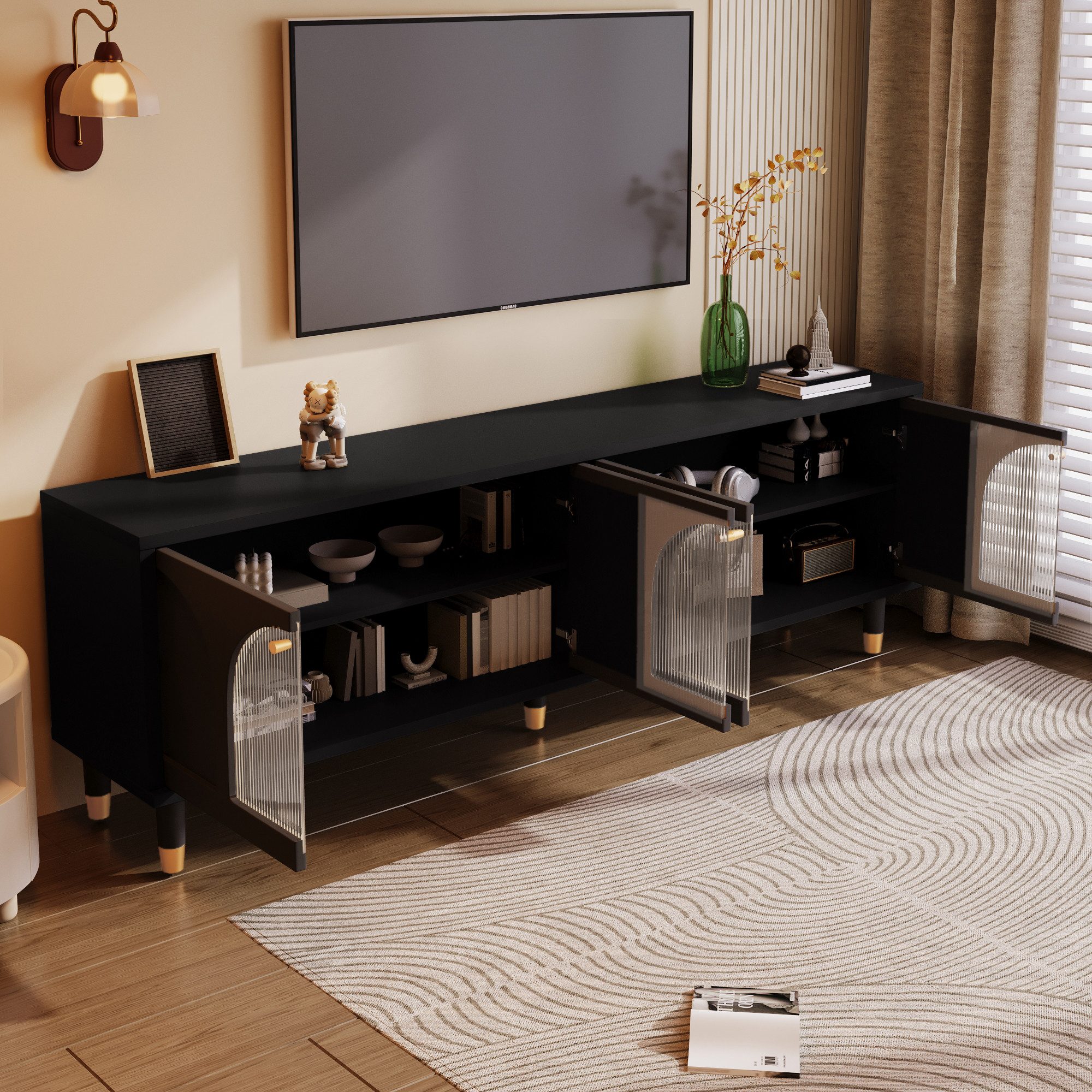 Merax Lowboard, TV-Board mit Glastüren, Fernsehtisch günstig online kaufen