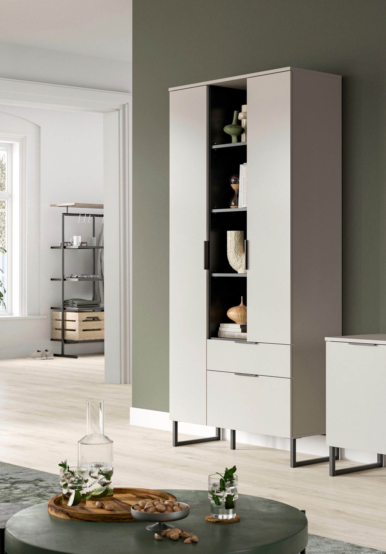 Home affaire Mehrzweckschrank ADIO, Höhe 192 cm, 2 Türen, 1 Schubkasten, 1 Klappe, mit Metall-Kufen (1-St) Schrank, Wohnzimmerschrank, Hochschrank, Stauraumschrank, Highboard