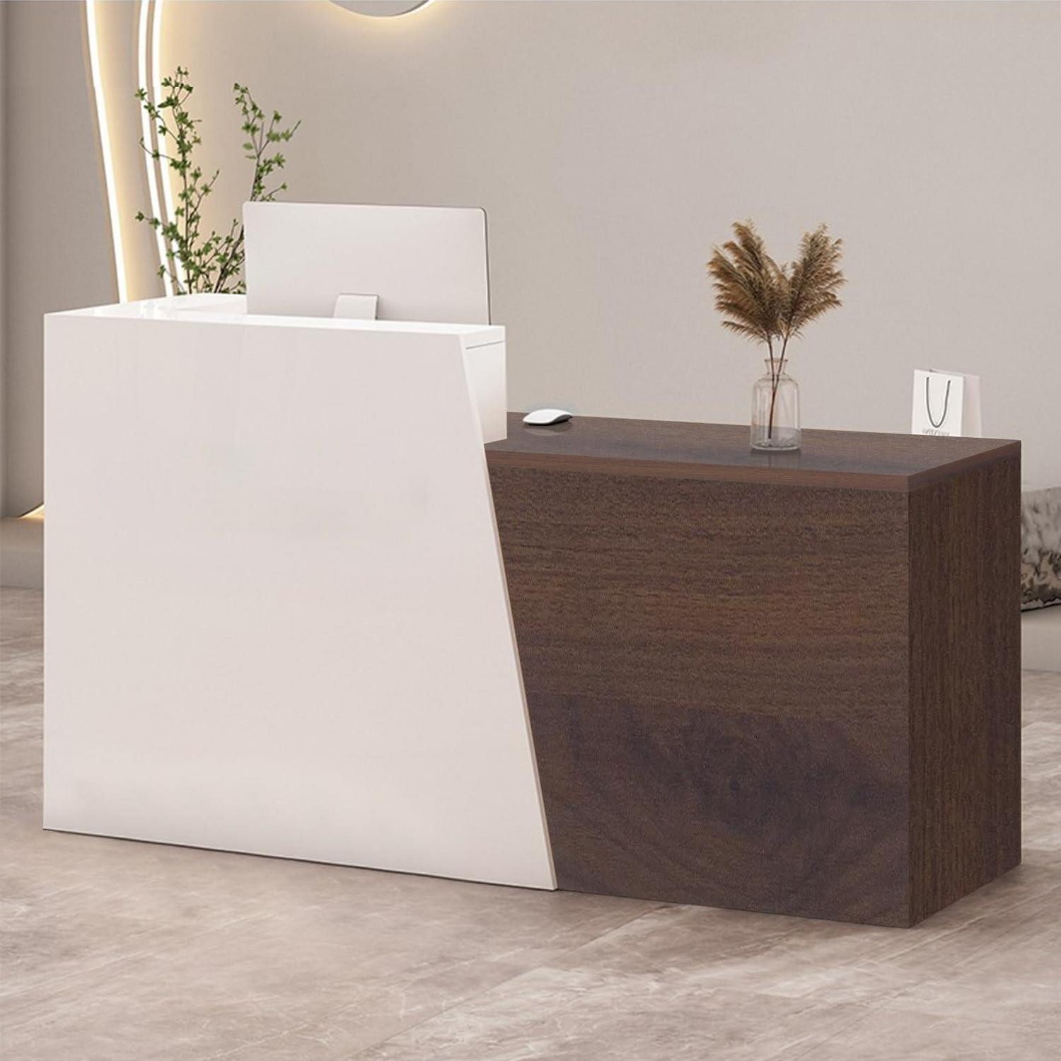 Empfangstheke Empfangstheke Kassentisch 200×42×100cm White + Dark Brown Left