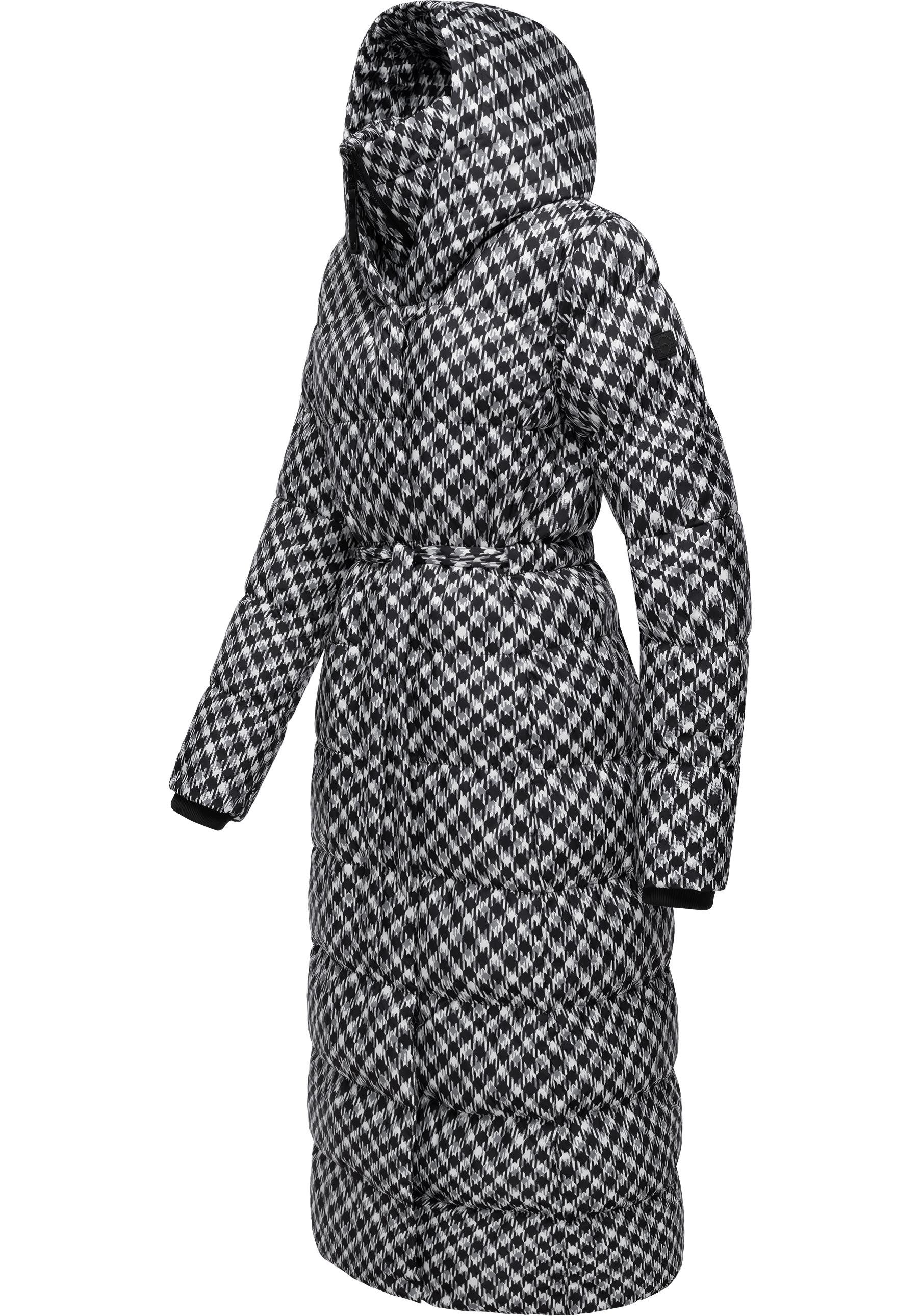 Ragwear Steppmantel Niara Long Print wasserdichter Mantel mit angesagtem Hahnentritt Muster