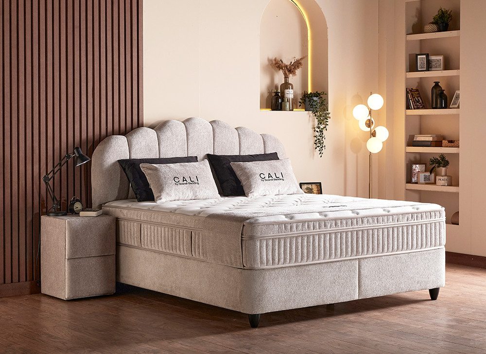abc bedding Boxspringbett CALI - Luxus Stauraumbett, Boxbett mit Bettkasten - Doppelbett (Komfortbett 140x200 bis 180x200 cm, Voll-orthopädisches Schlafsystem - Hotelbett), Funktionsbett mit Bettkasten - Premium Schlafkomfort